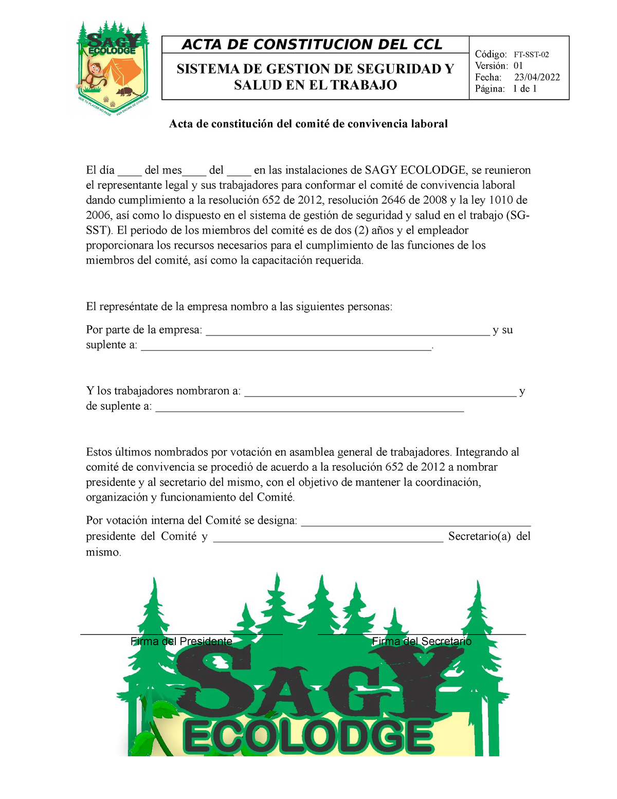 Formato Acta De Constitucion Del Ccl Acta De Constitucion Del Ccl