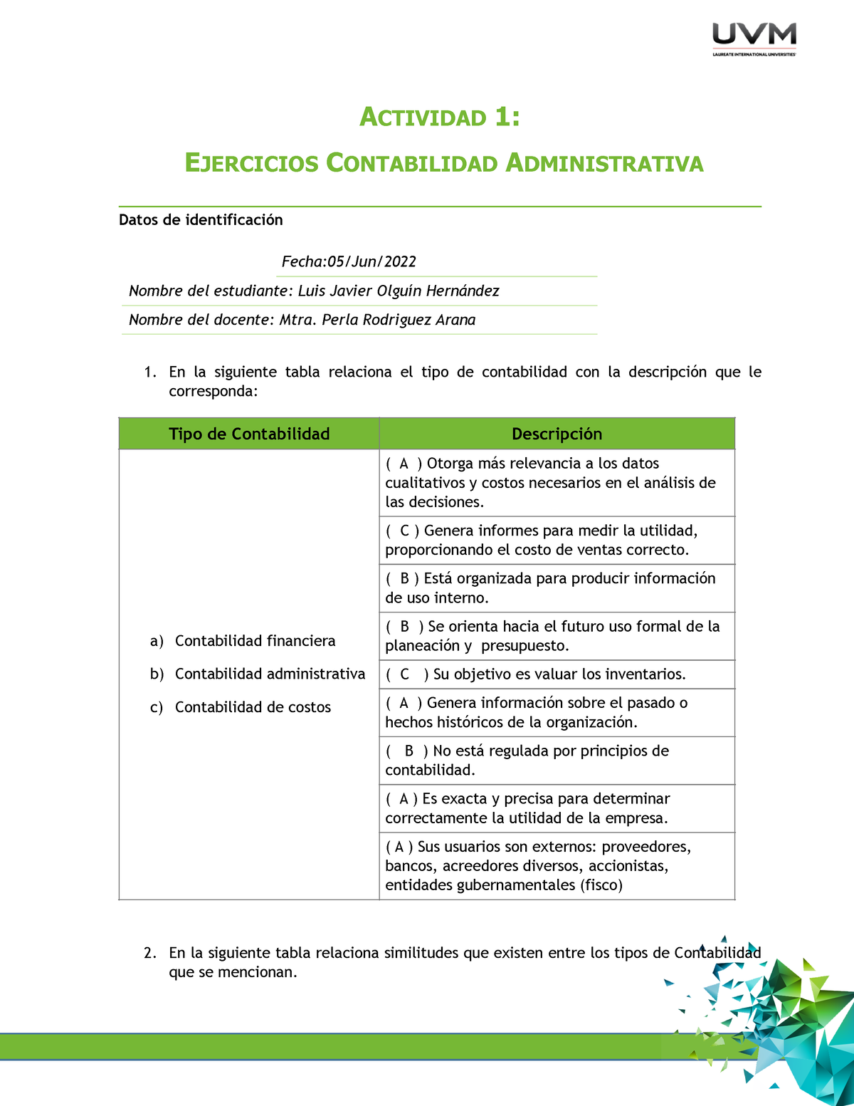 A#1-LJOH-Cont - Actividad #1 -Contabilidad Administrativa, Ejercicios ...