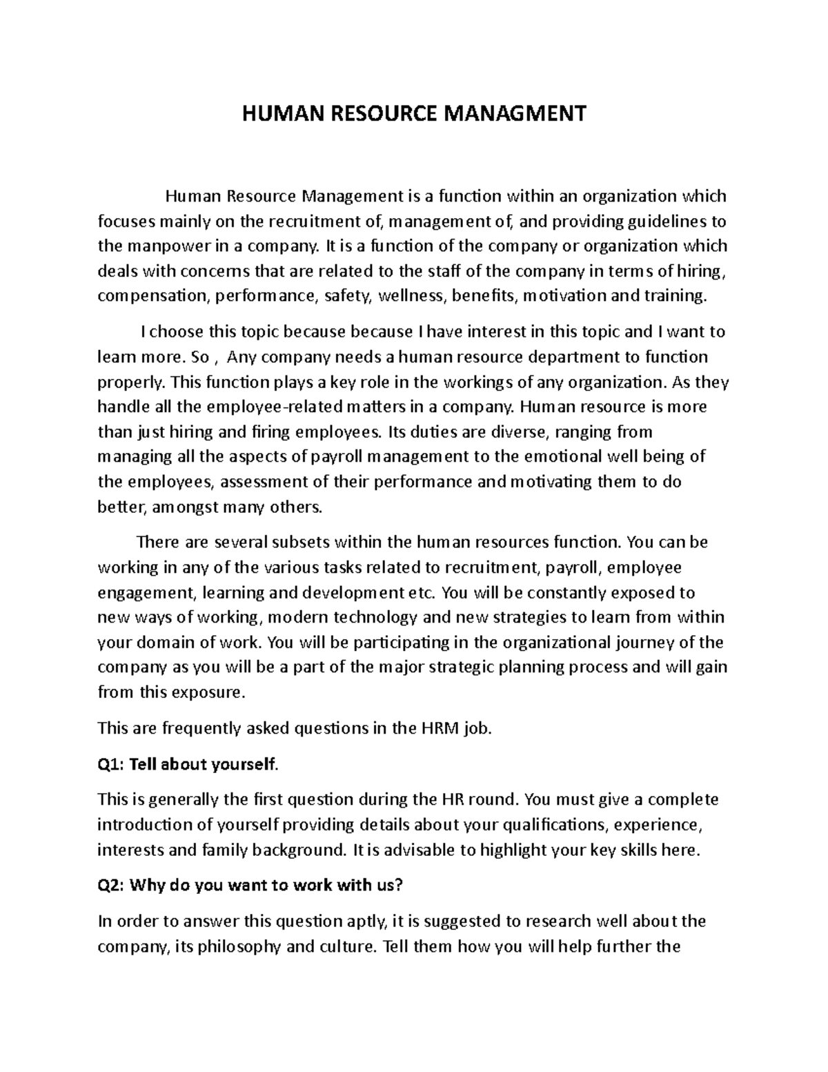 Human Resource Managment practice assignment - BHRM9101 - Studocu