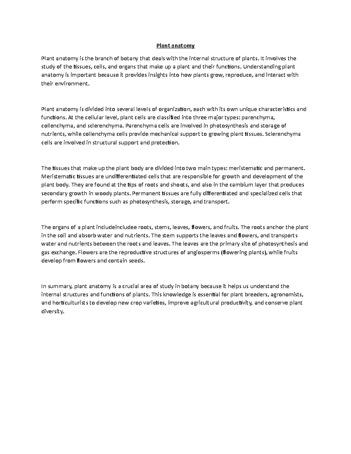 Plant anatomy Plant anatomy Plant anatomy is the branch of botany