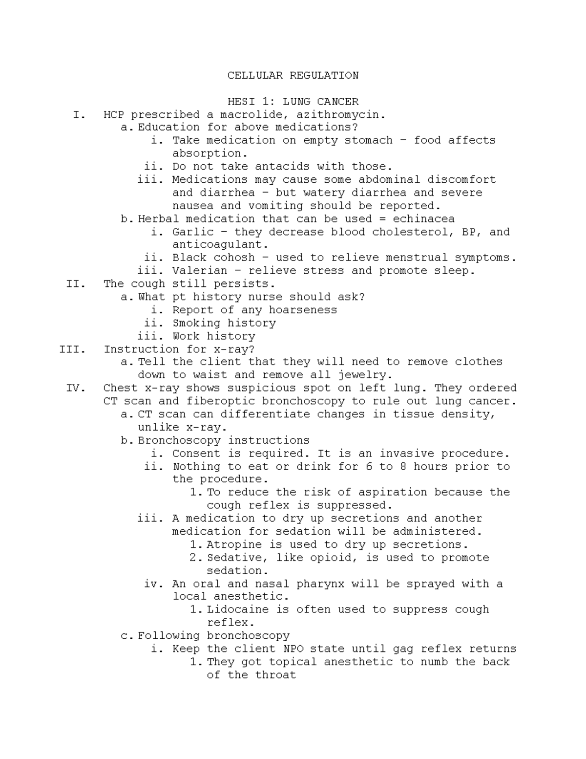 3310 exam 3 notes 3310 exam 3 review CELLULAR REGULATION HESI 1 LUNG CANCER I. HCP