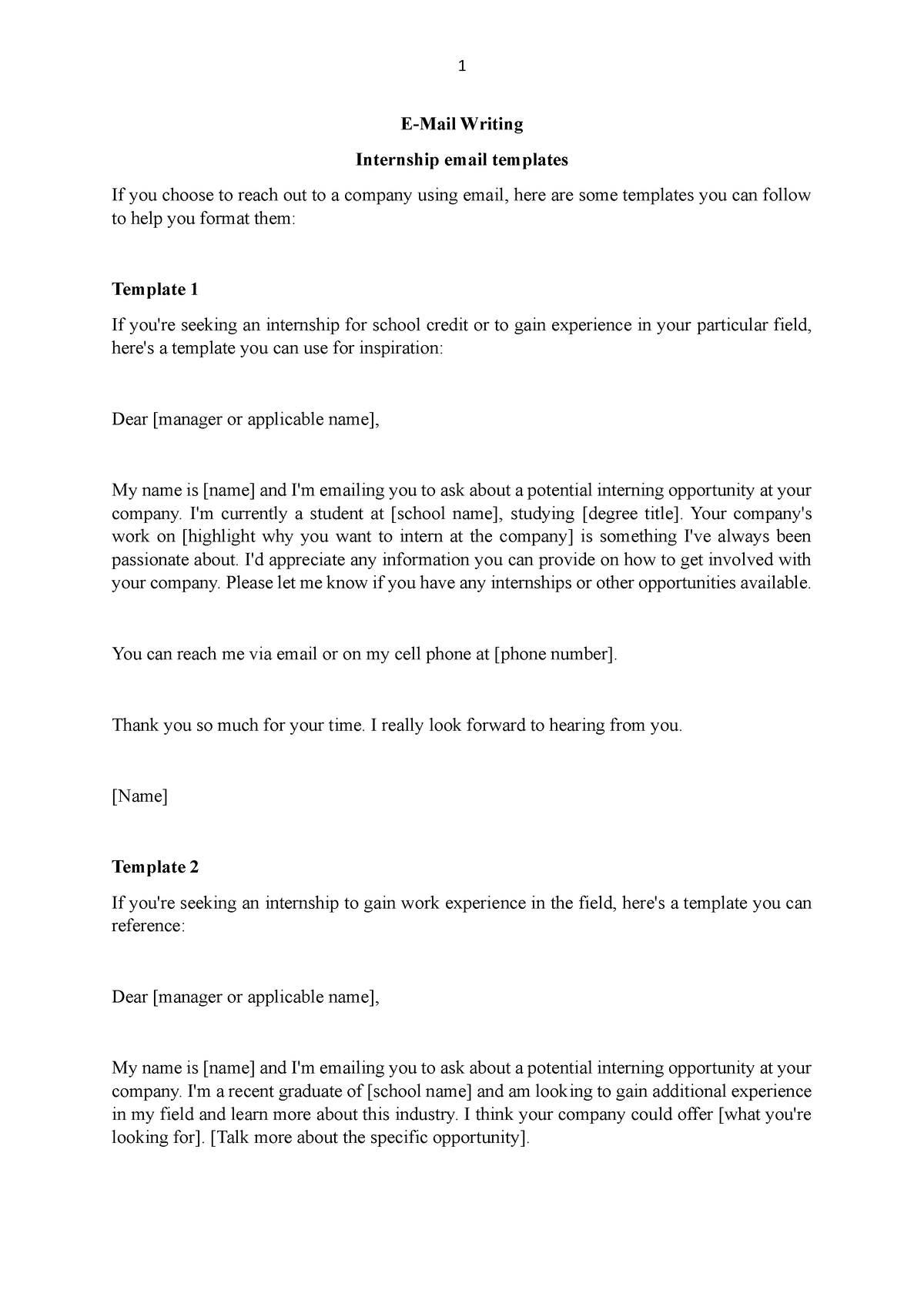 E-Mail Writing Application for Internship - 1 E-Mail Writing Internship ...