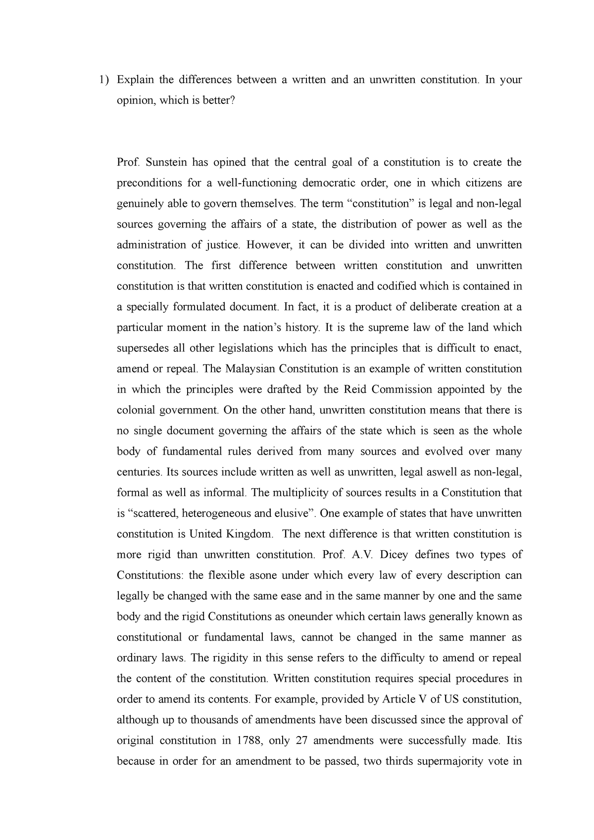 Consti T1 Q2 - Explain the differences between a written and an ...