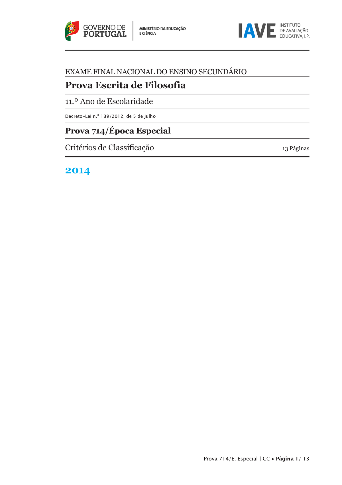 EX Fil714 EE 2014 CC - Correção Exame Filo 2014 - ExamE Final Nacional ...