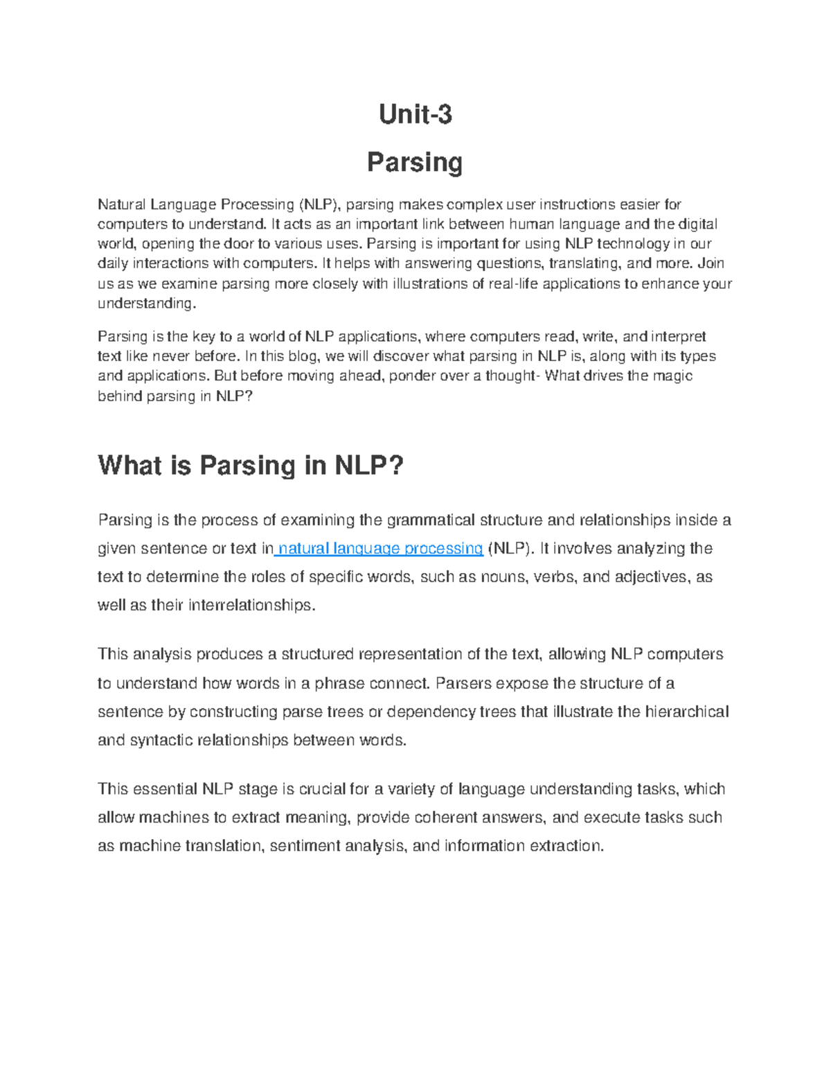 Parsing - Unit- 3 Parsing Natural Language Processing (NLP), parsing ...