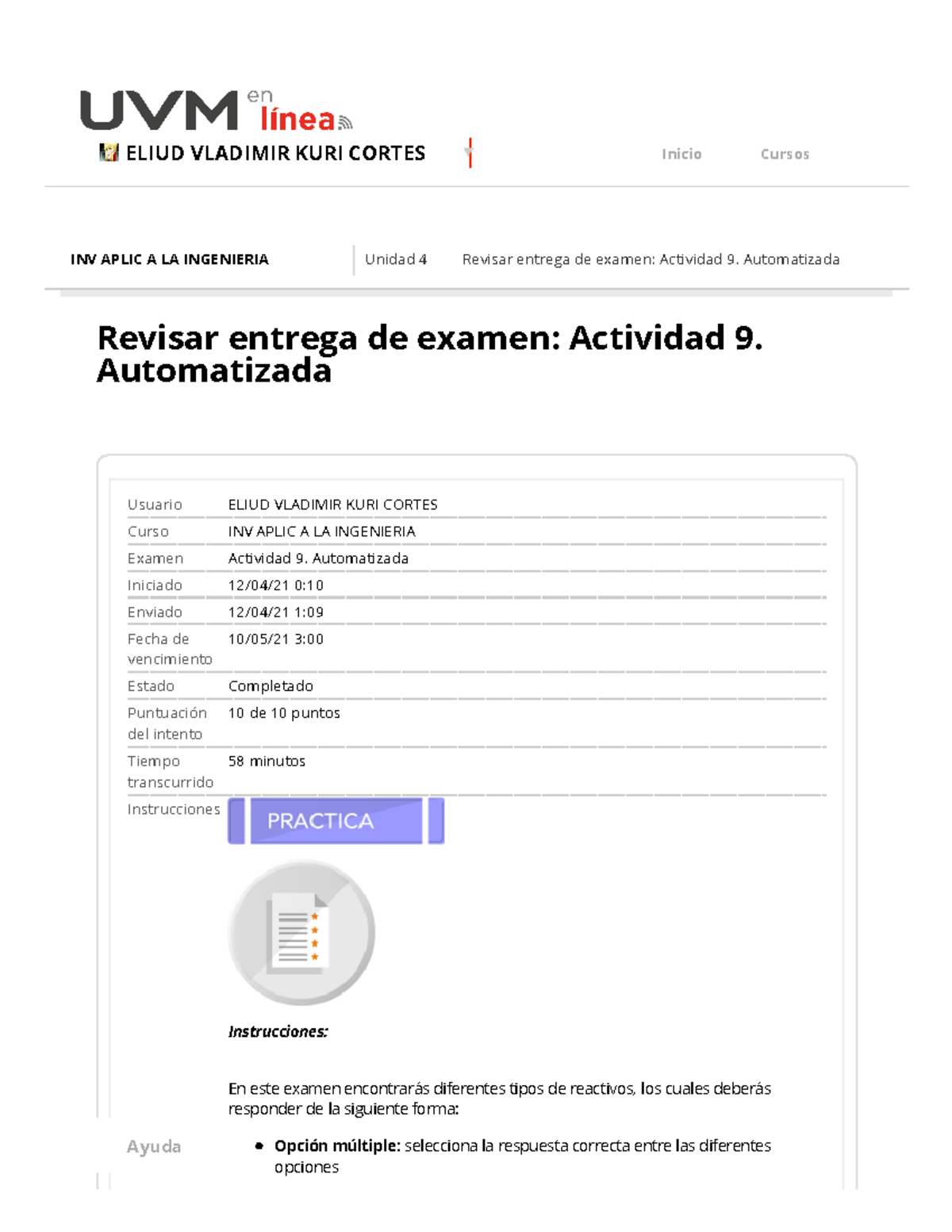 Actividad 9. Automatizada Ya Se La Saben Examen Suerte - INV APLIC A LA ...