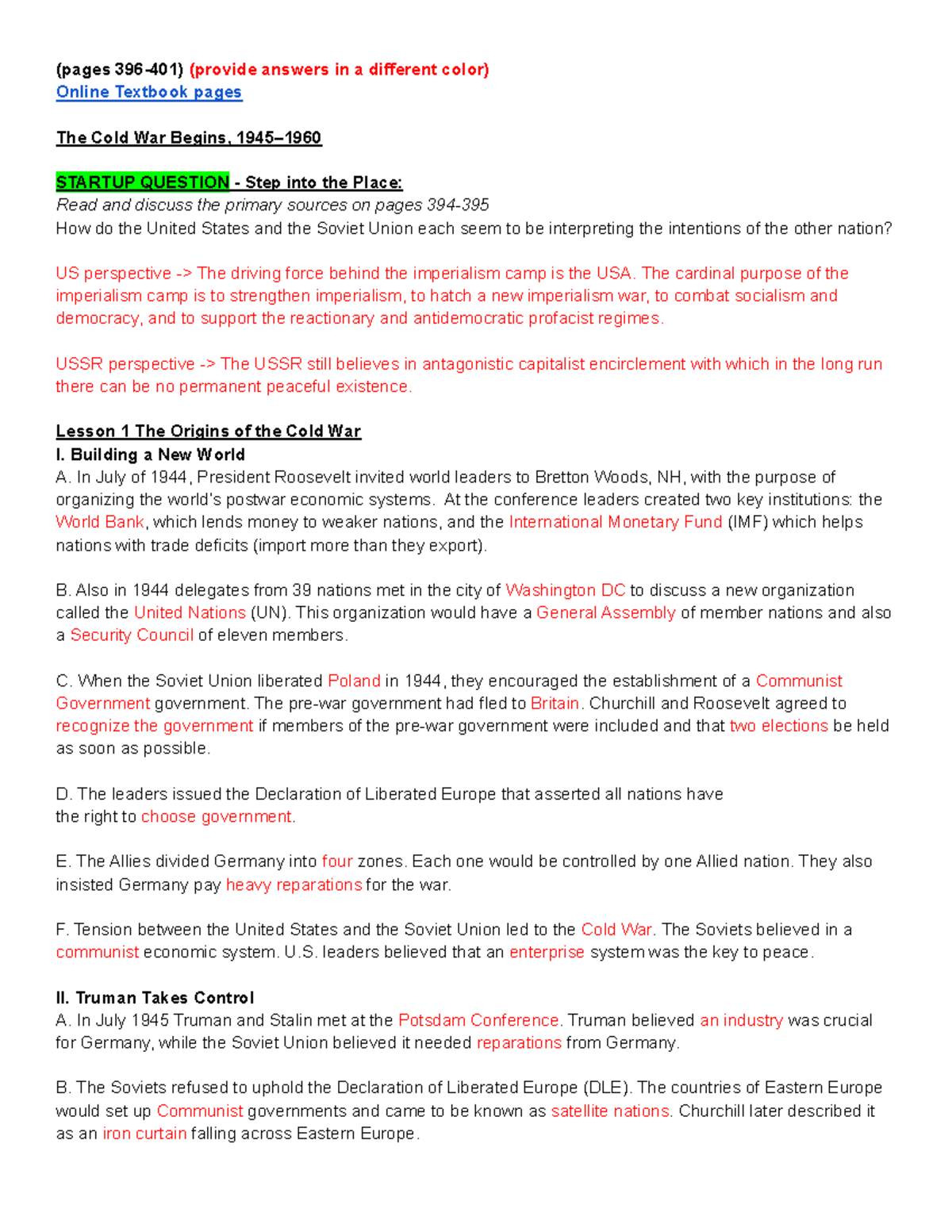 Origins Of The Cold War Guided Reading Answers