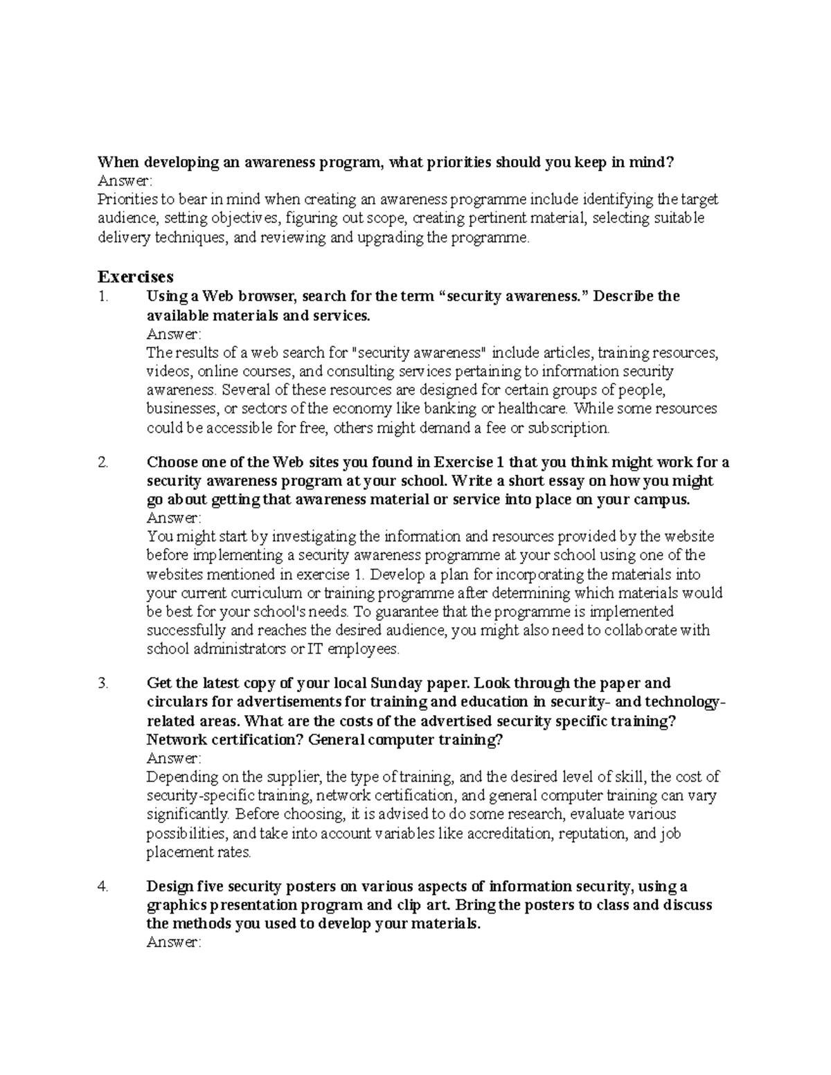 PBL5 - PBL of MN604 cyber - When developing an awareness program, what ...