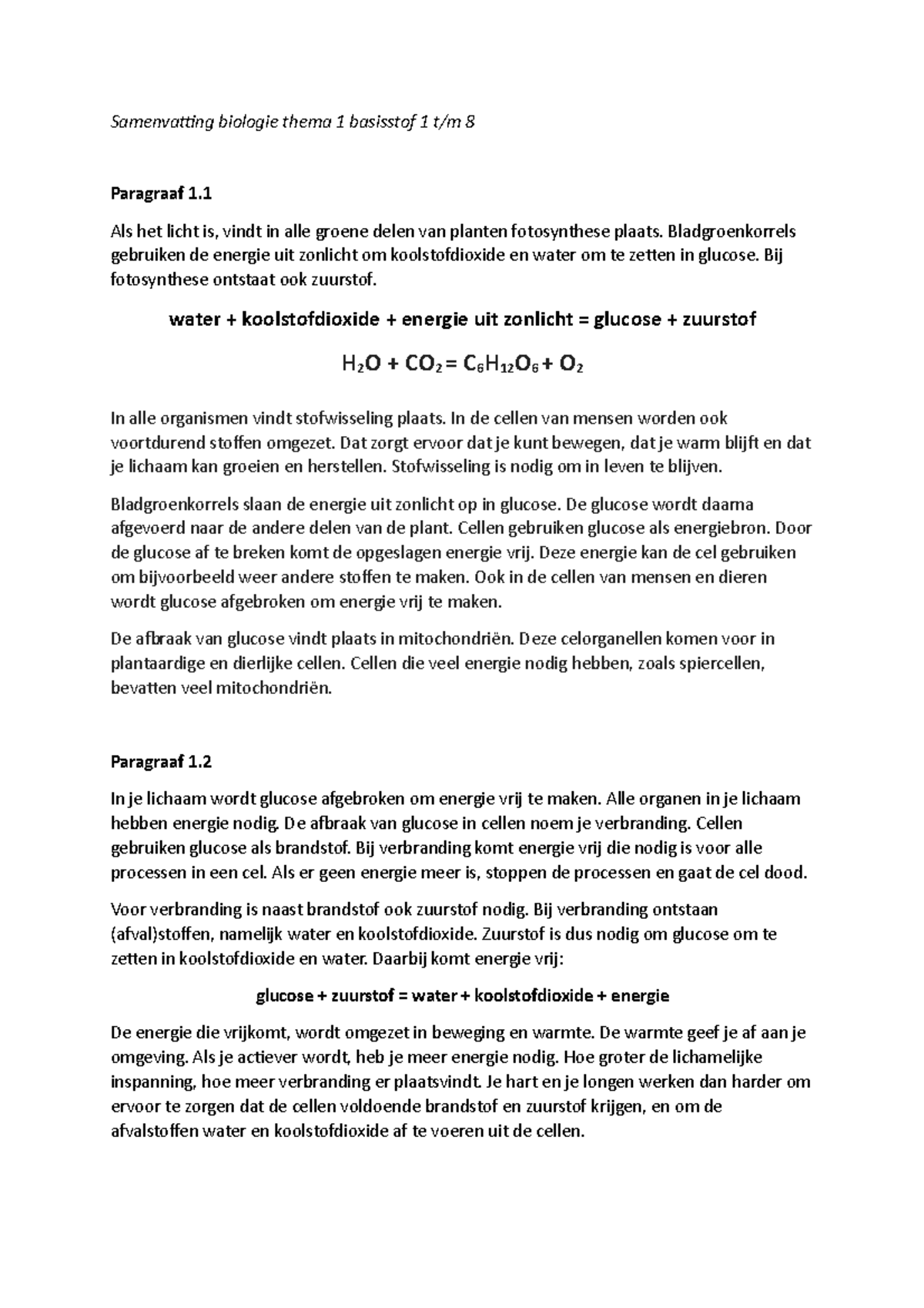 Samenvatting Biologie Thema 1 Basisstof 1 T - Als Het Licht Is, Vindt ...