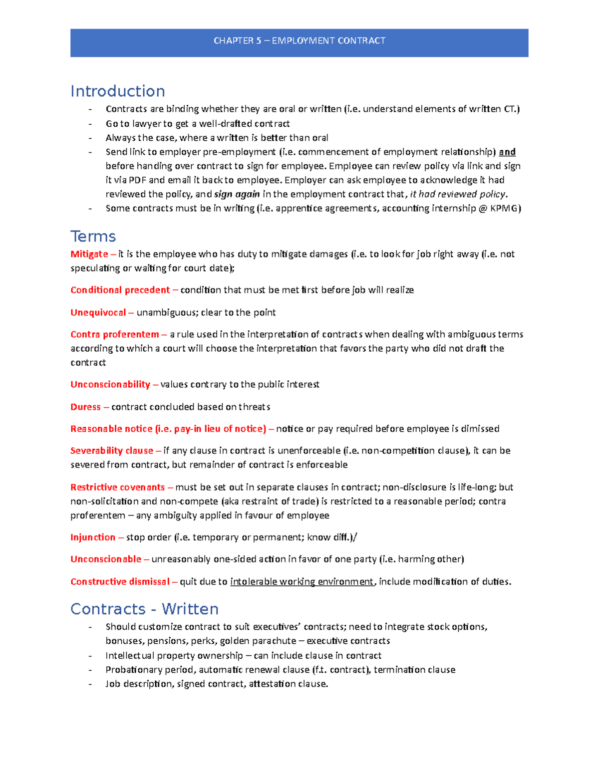 CH5 - Lecture notes 1 - Introduction Contracts are binding whether they ...