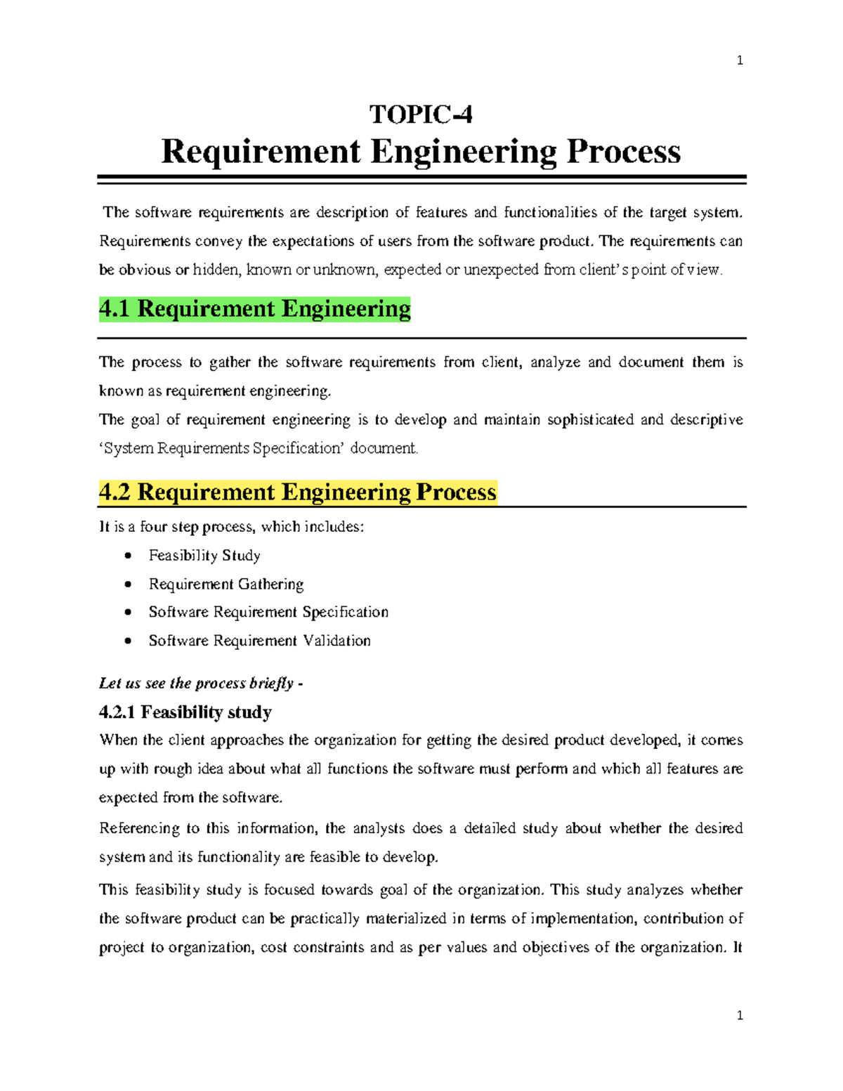 Topic-4 - process engineering - TOPIC- 4 Requirement Engineering ...