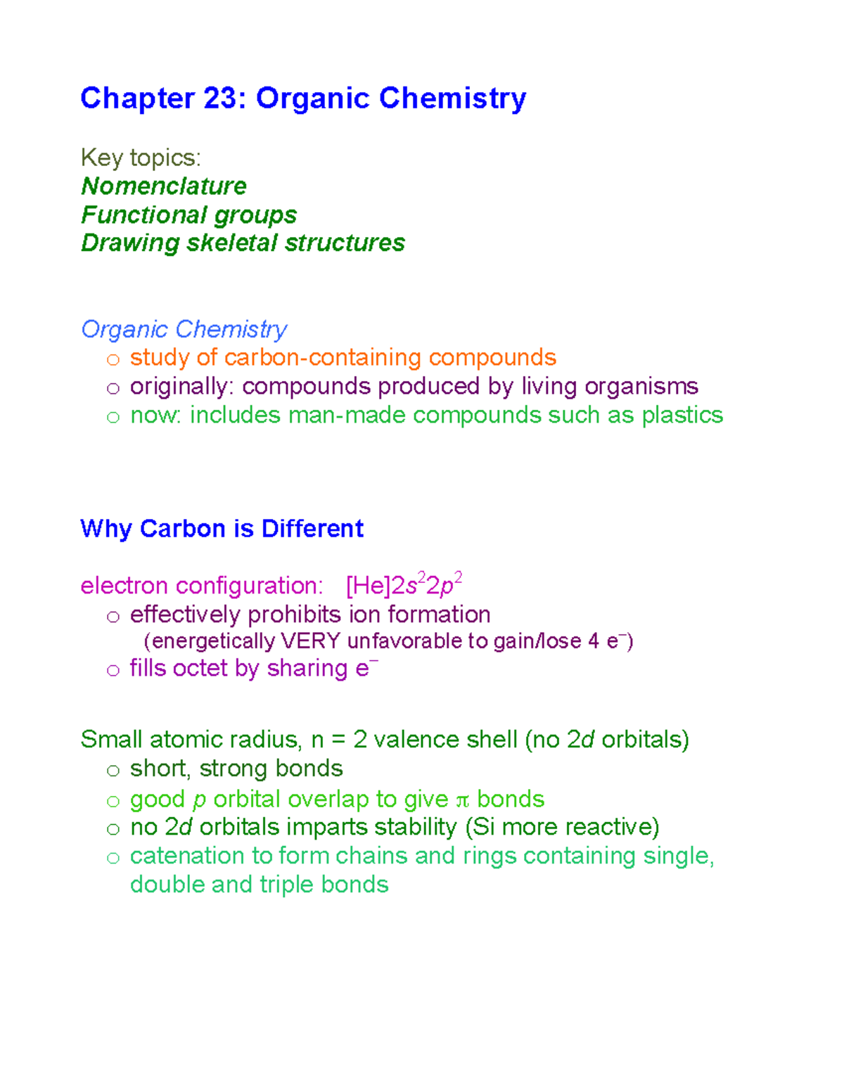 Organic CHEM II - Chapter 23: Organic Chemistry Key topics ...