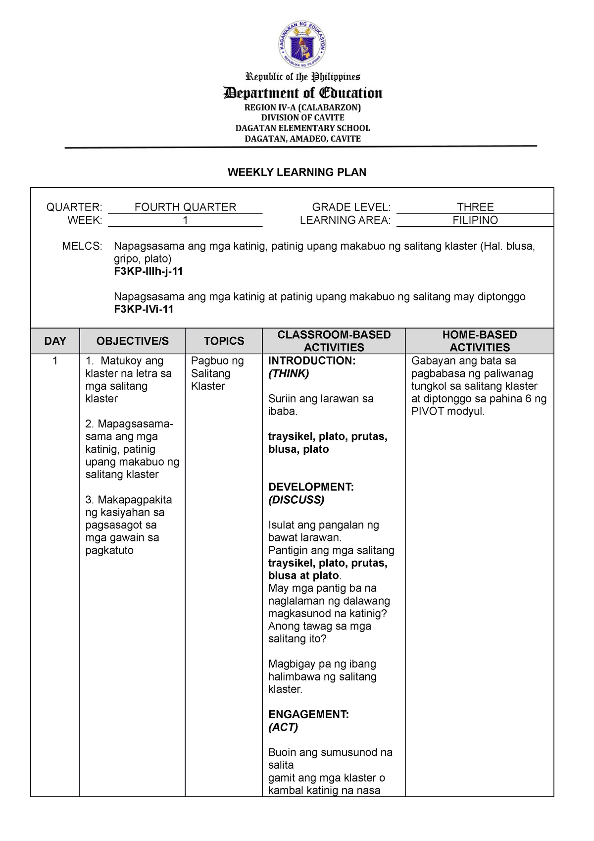 wlp-q4-w1-filipino-weekly-learning-plan-quarter-fourth-quarter-grade