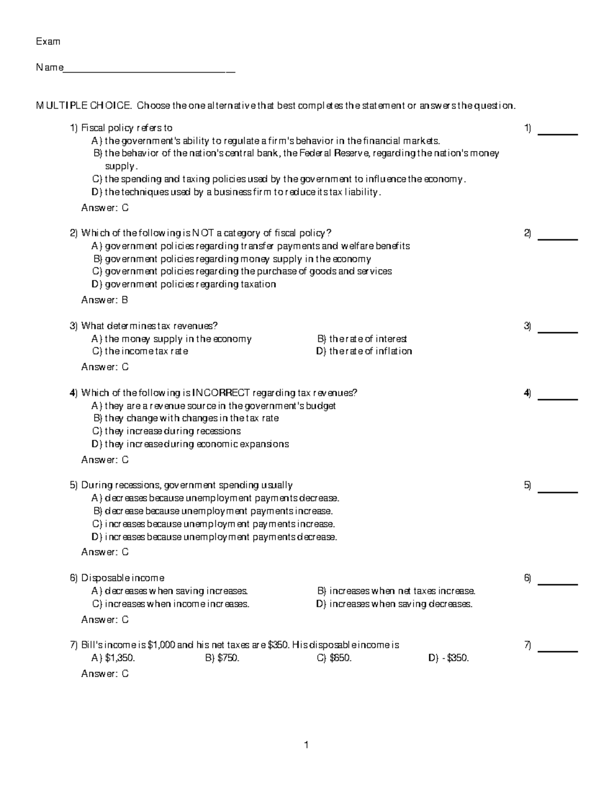 Untitled 9 - M/C with answers - Exam Name ...