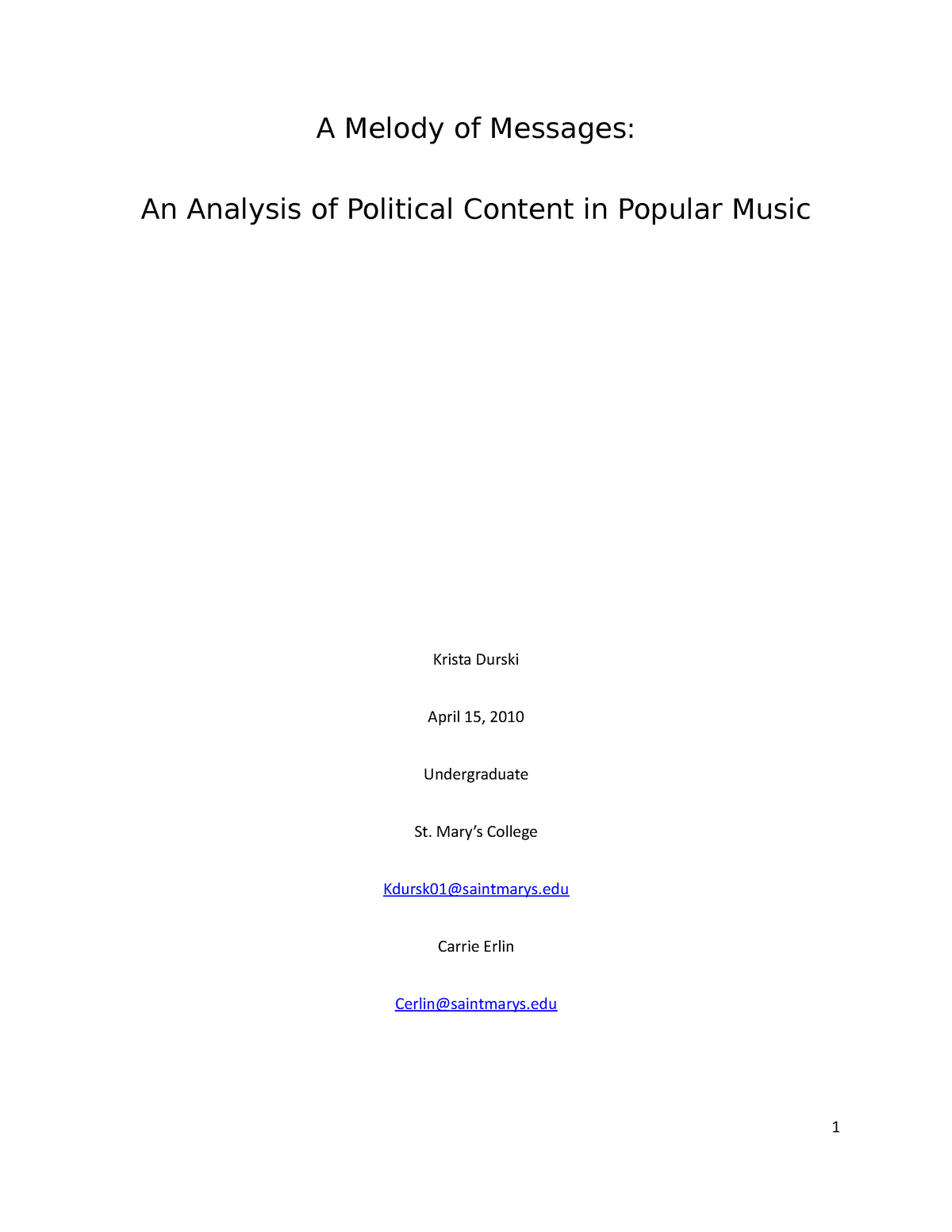 Durski final draft - Research - A Melody of Messages: An Analysis of ...