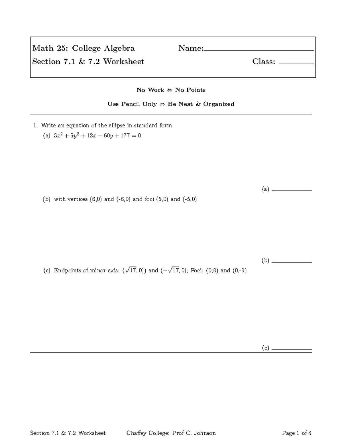 Section 7 work sheet - Math 25: College Algebra Section 7 & 7 Worksheet ...