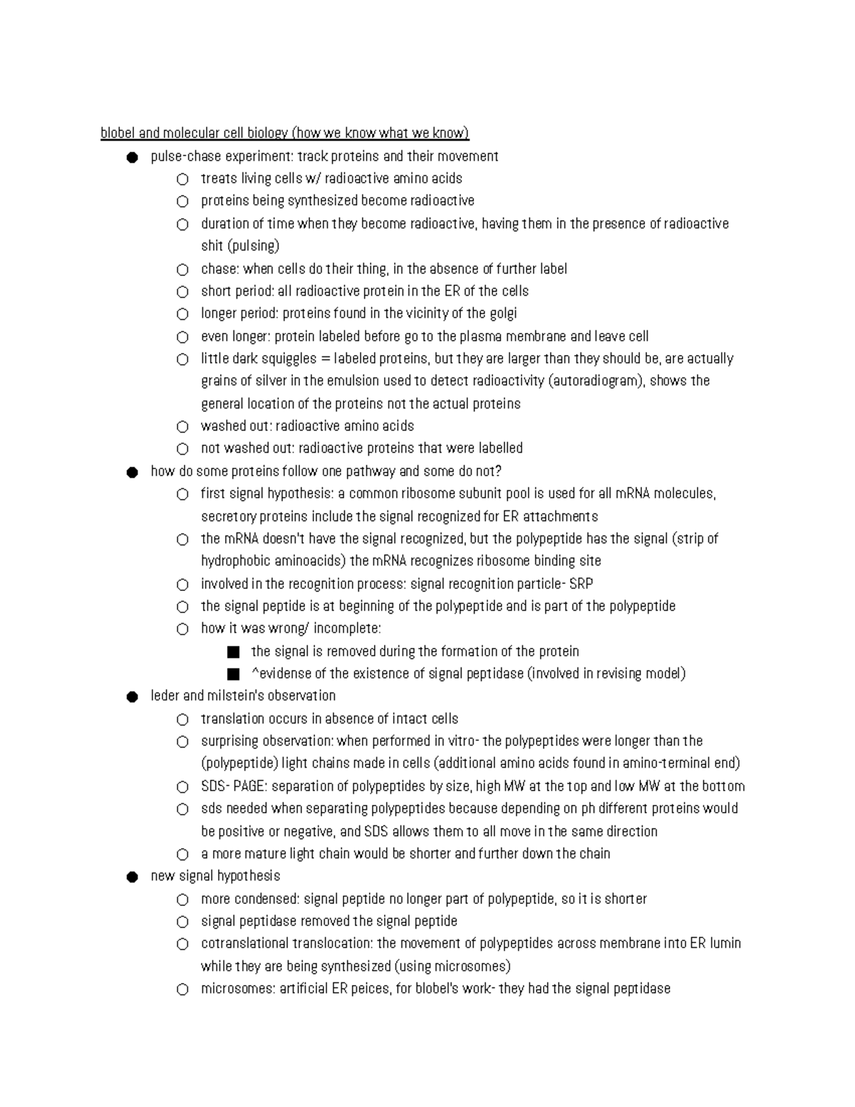 PT 5 BIOL 2100 - Prof. Kittlesen - blobel and molecular cell biology ...