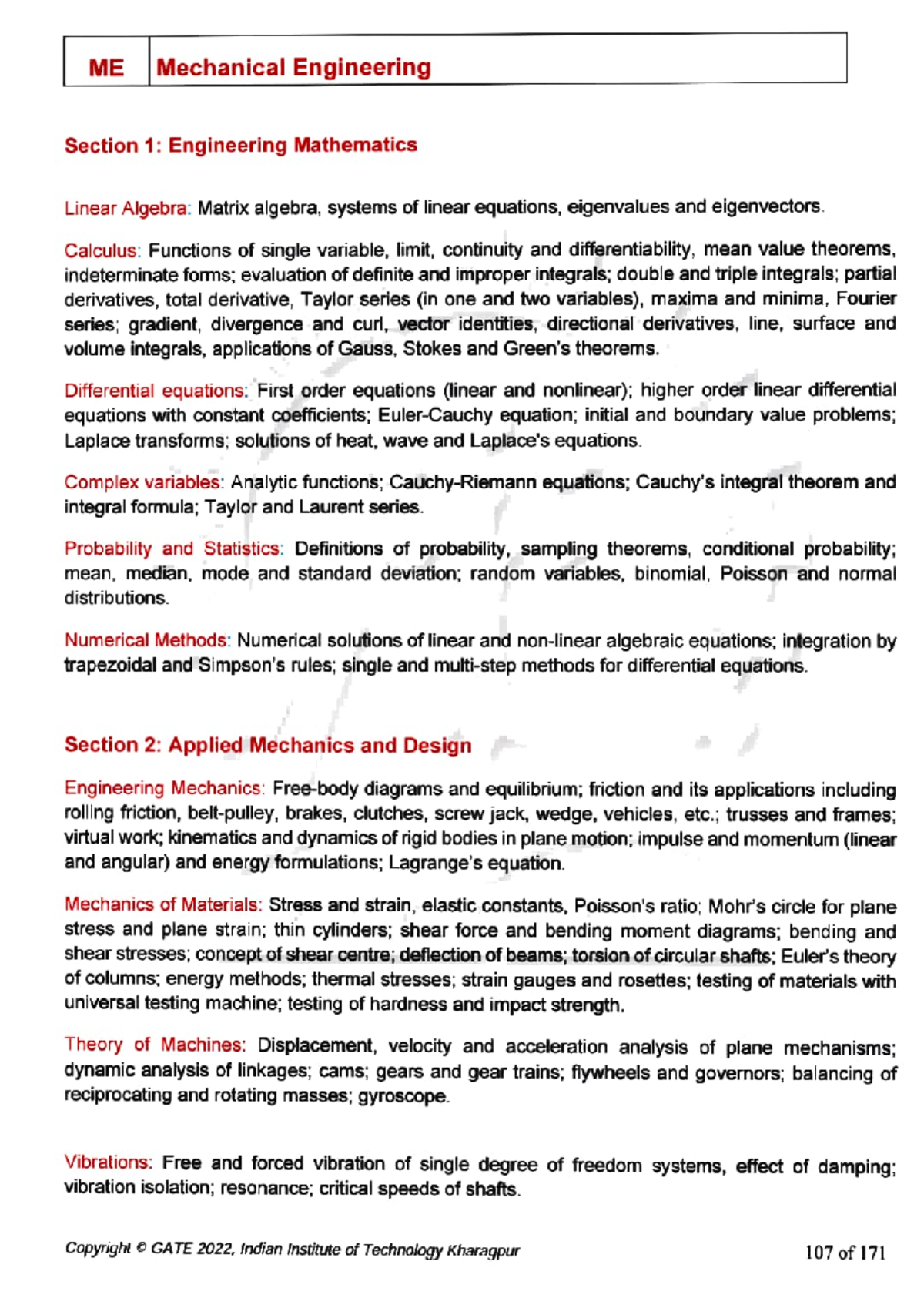 GATE Mechanical Syllabus 2022 - ME Mechanical Engineering Section 1 ...