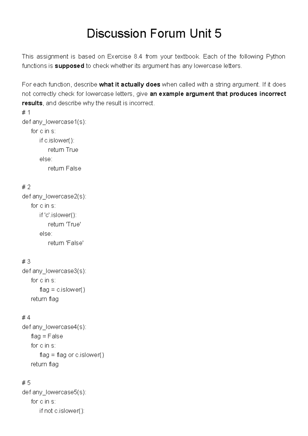 CS1101 Discussion Assignment Unit 5 (Stu Docu) - Discussion Forum Unit ...