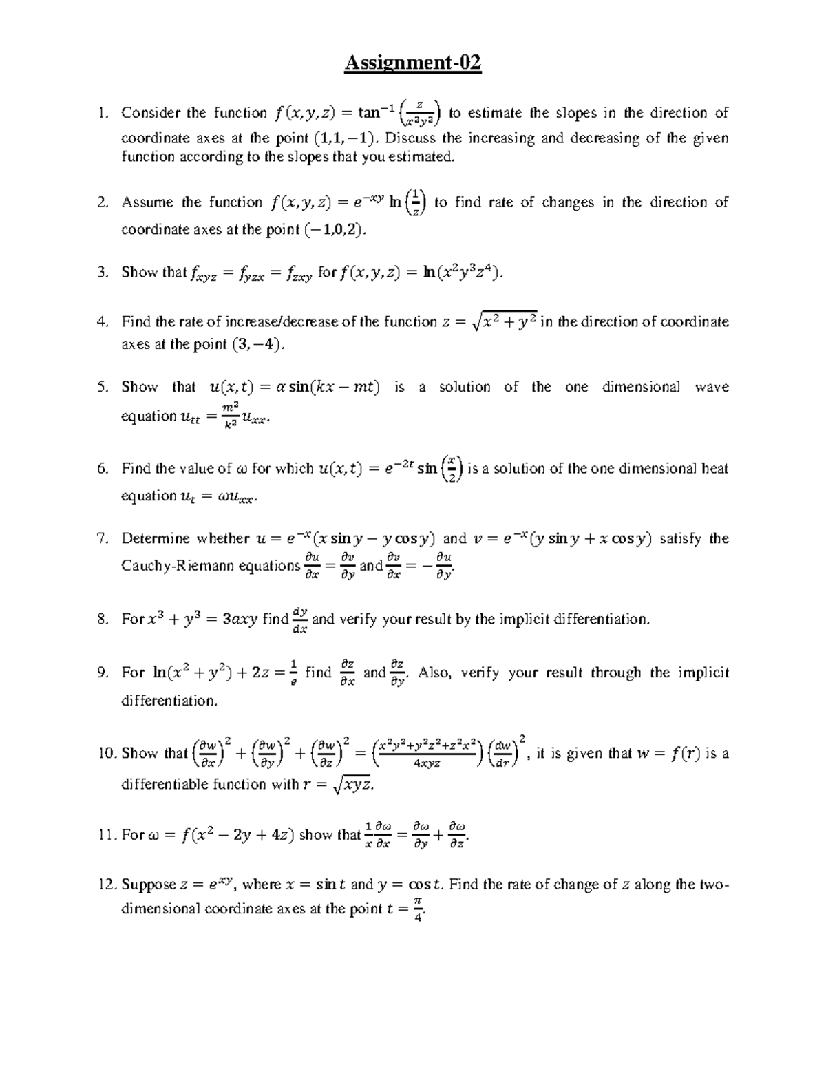 Assignment-02 - asdsd - Assignment- Consider the function ( ) ( ) to ...