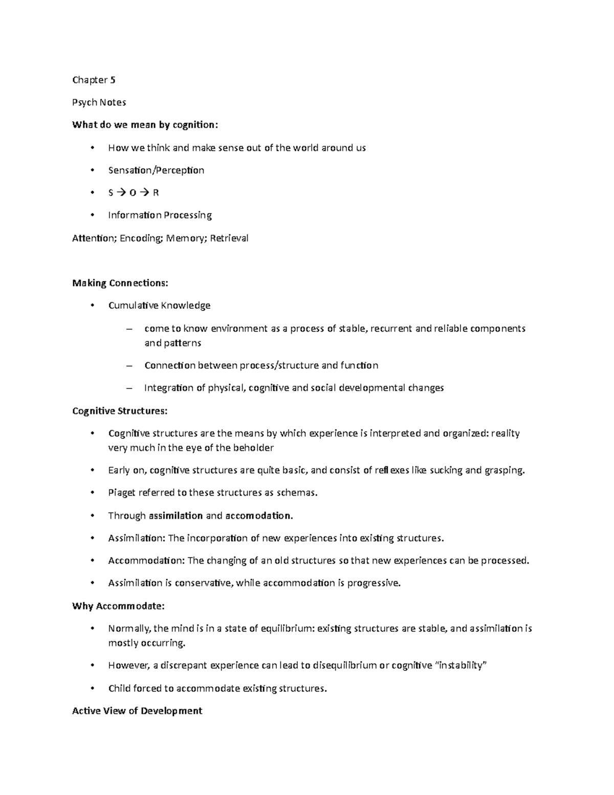 Chapter 5 Notes - Chapter 5 Psych Notes What Do We Mean By Cognition ...