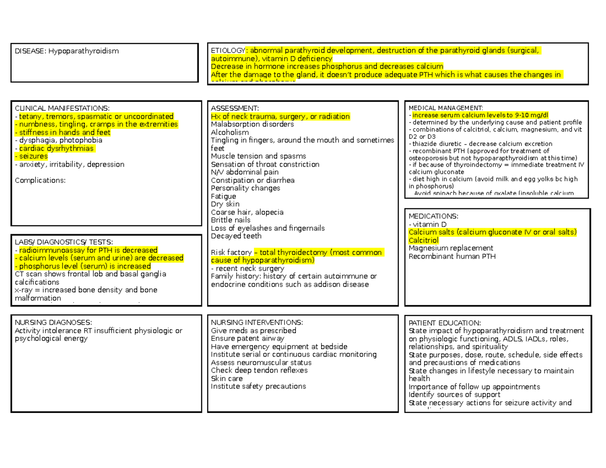 Hypoparathyroidism - Studocu