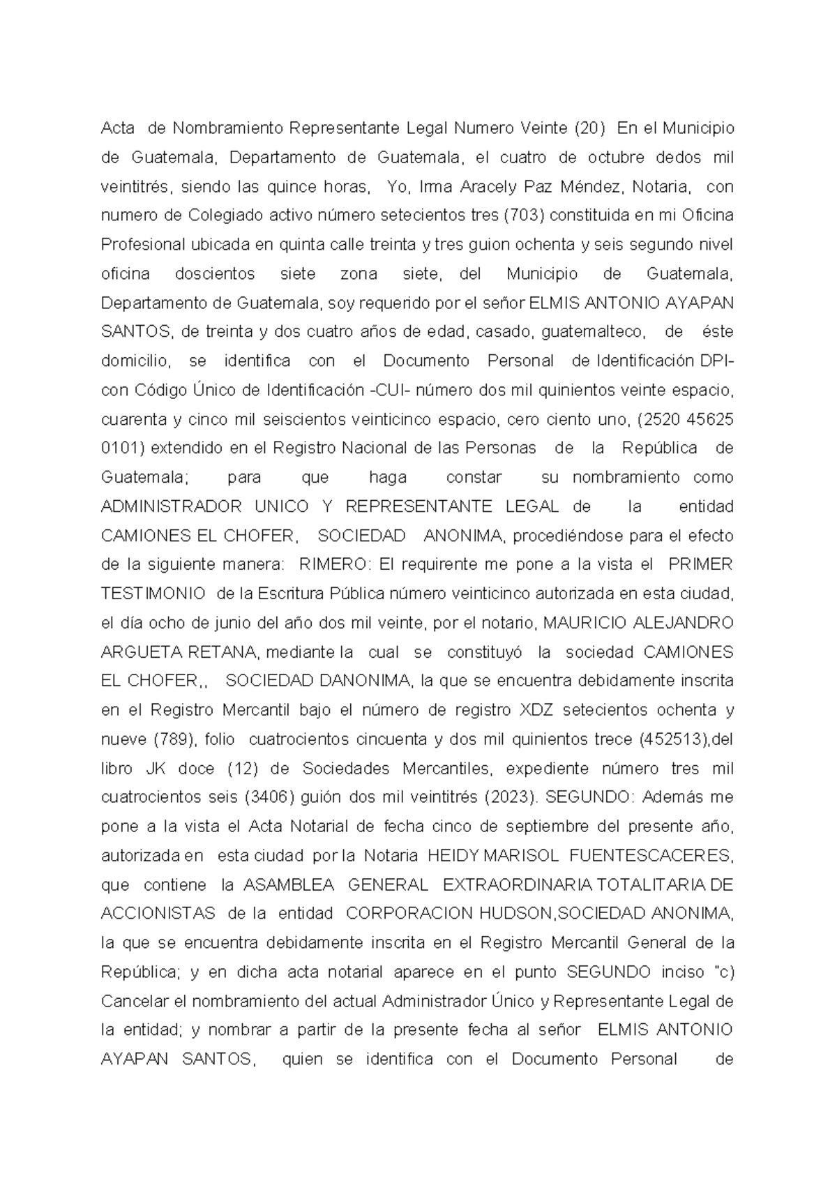 Acta de constitucion de una sociedad anonima en guatemala como S.A