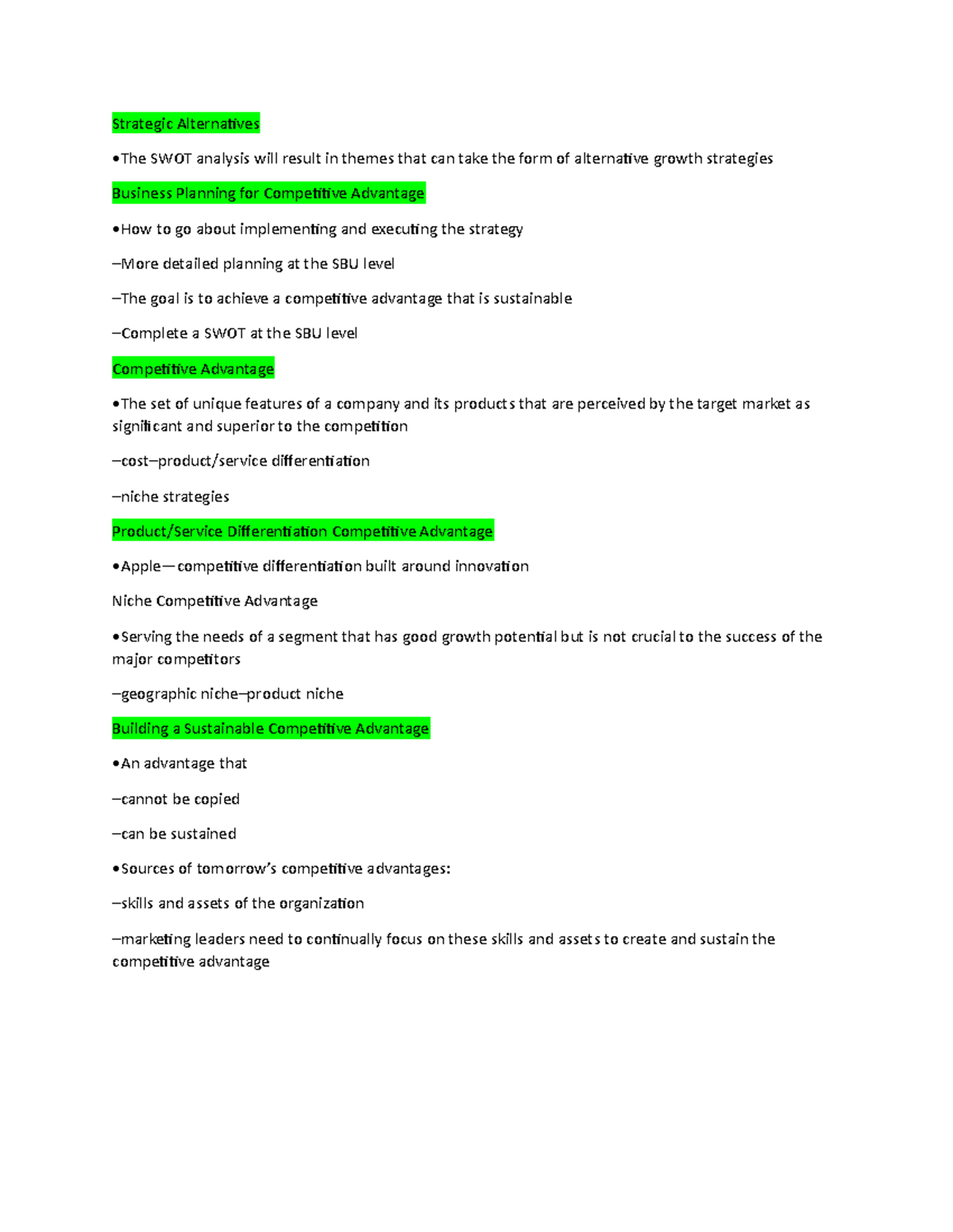 Upload file 2 - Lecture notes 3 - Strategic Alternatives •The SWOT ...