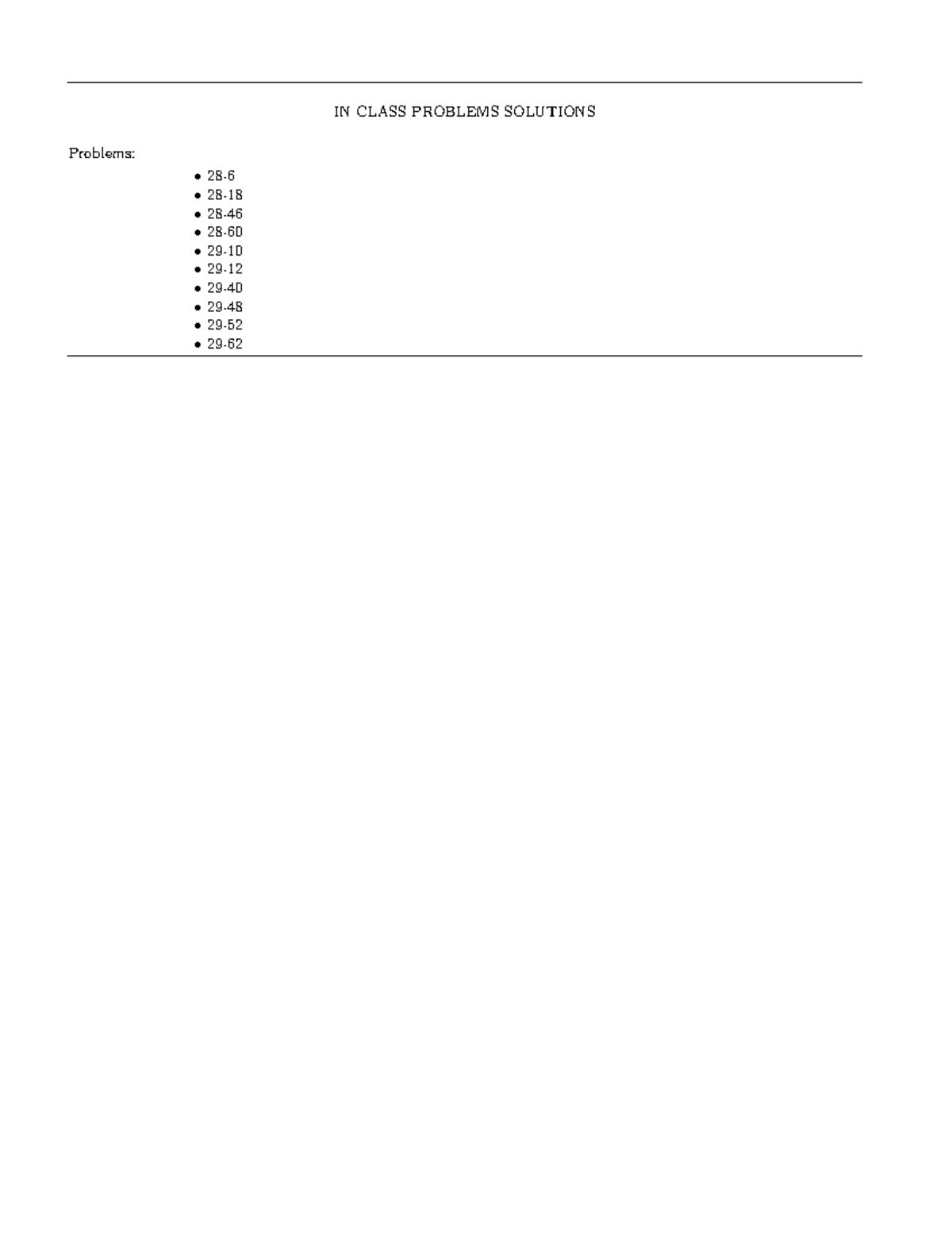 Test4Problems sol - test 4 solutions - IN CLASS PROBLEMS SOLUTIONS
