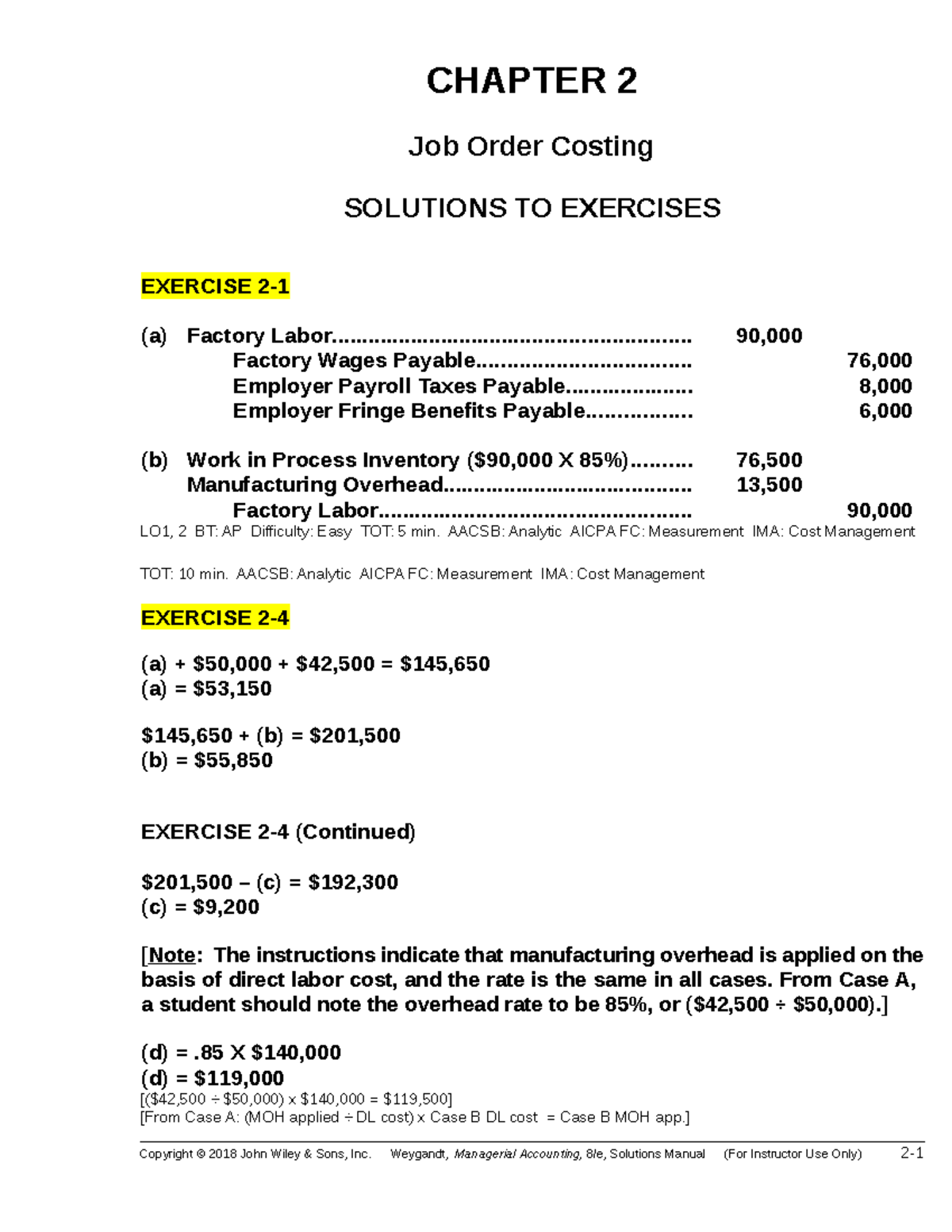 cost accounting chapter 2 homework solutions