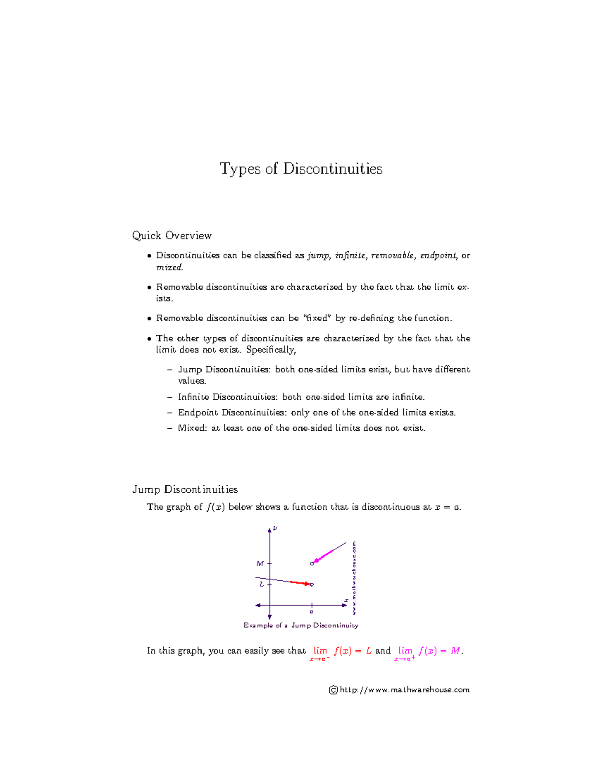 What are types of discontinuities? Types of Discontinuities Quick Overview Discontinuities can