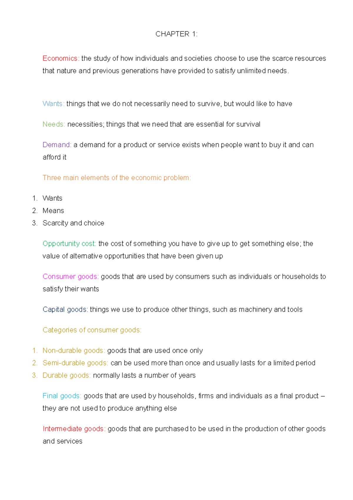 ECS1501 Chapter 1 2015 - STUDY NOTES - CHAPTER 1: Economics: the study ...