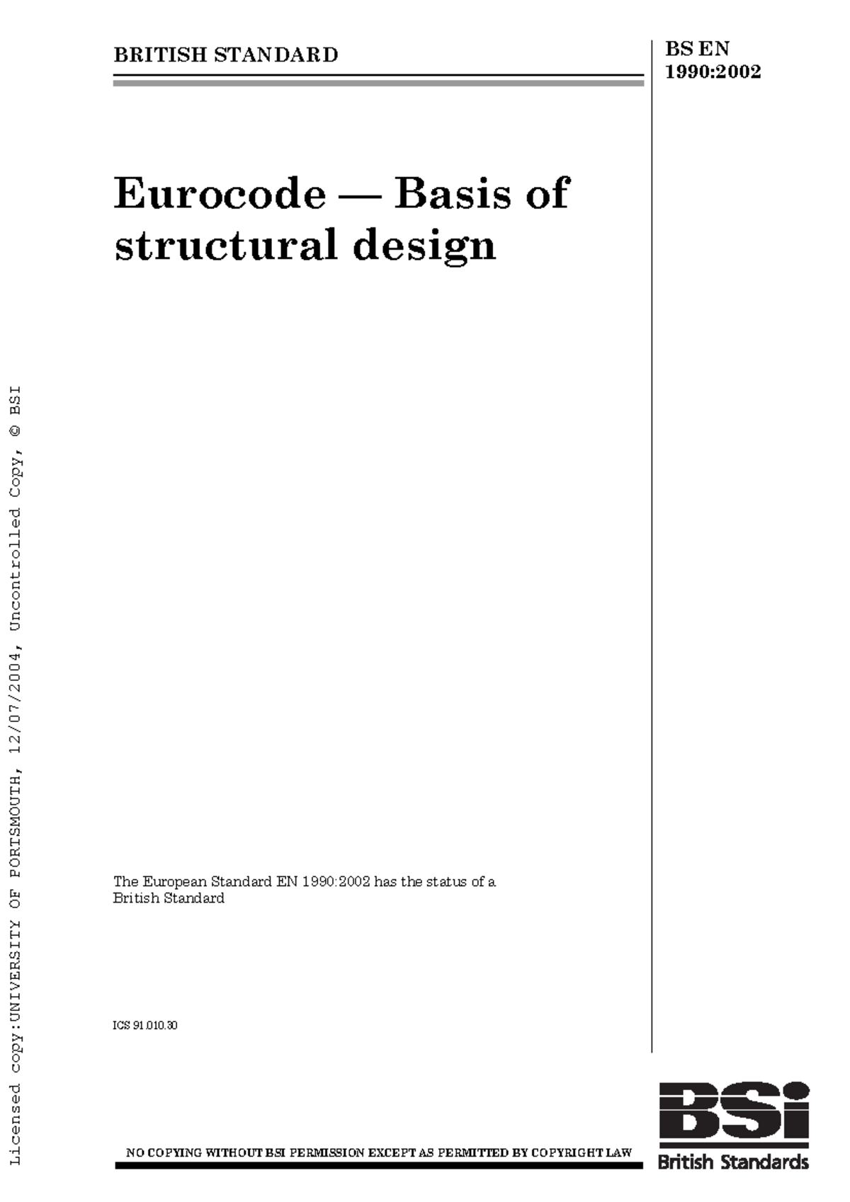 Eurocode Basis of structural design - BRITISH STANDARD BS EN 1990 ...