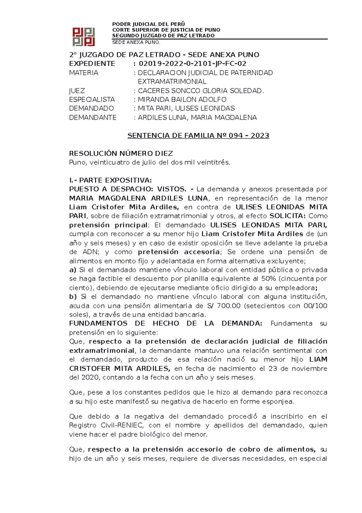 Res. 10 sentencia - Civil - CORTE SUPERIOR DE JUSTICIA DE PUNO SEGUNDO ...