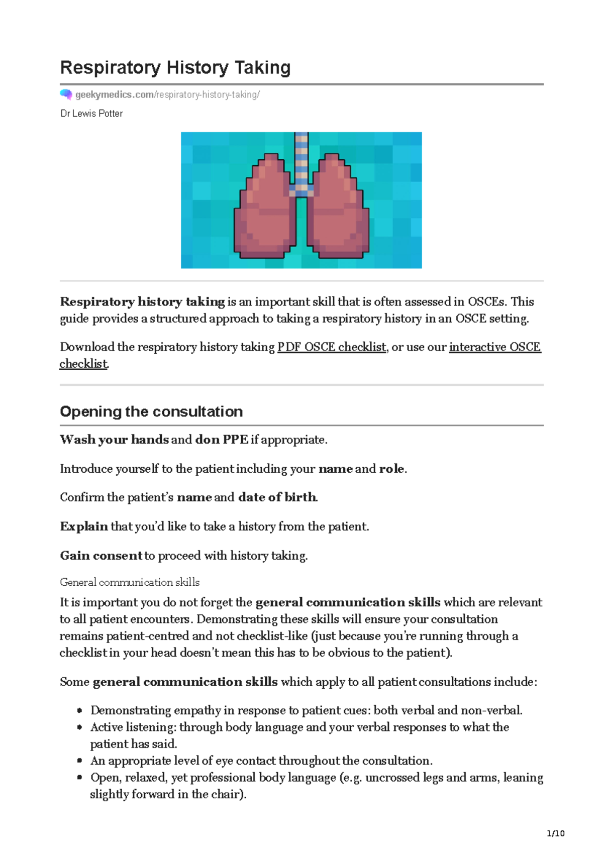 History Taking Dr Lewis Potter