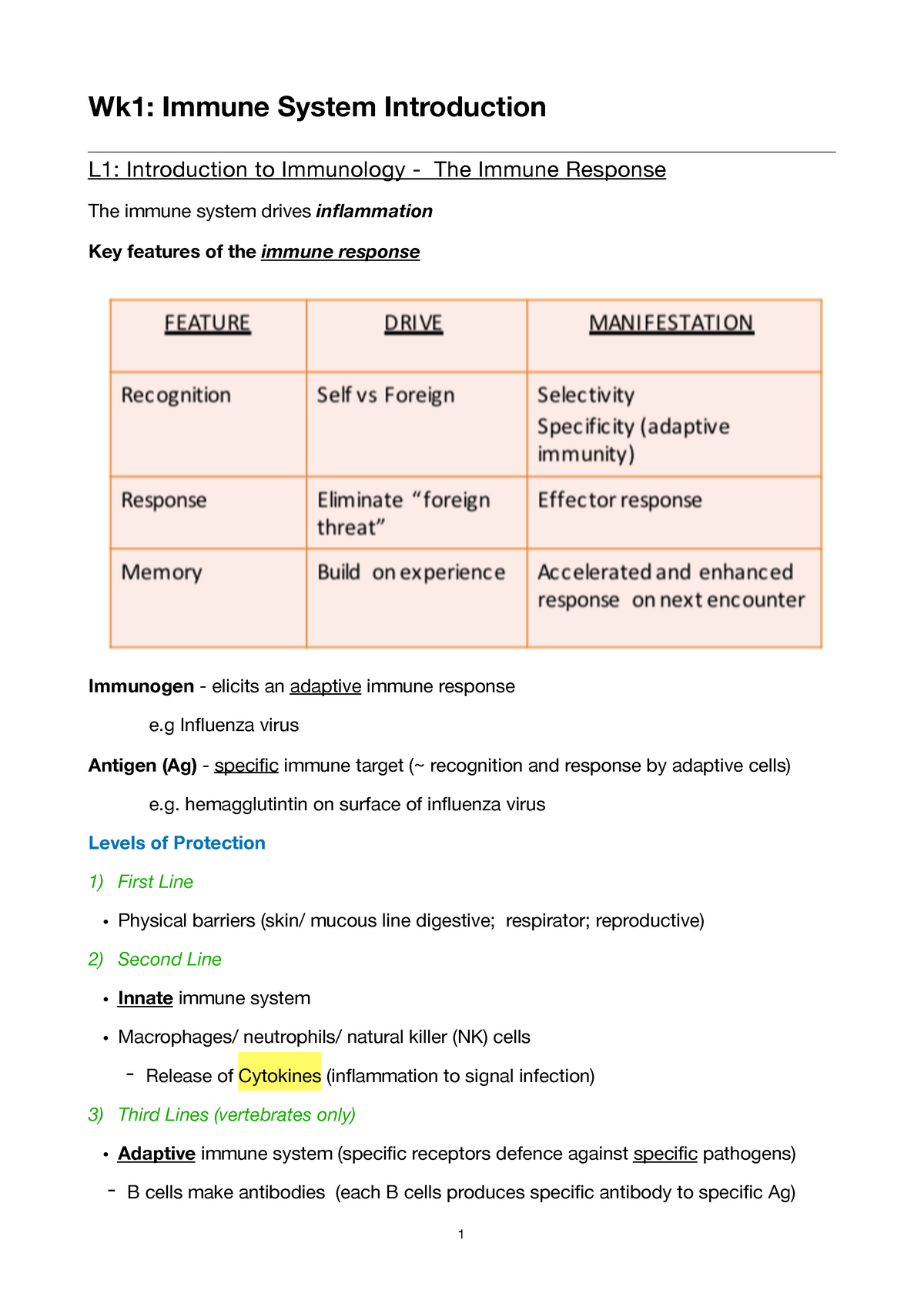 Immunology + mirobiology notes - Wk1: Immune System Introduction L1 ...