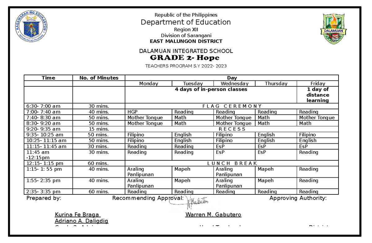 teachers-program-class-program-time-no-of-minutes-day-monday