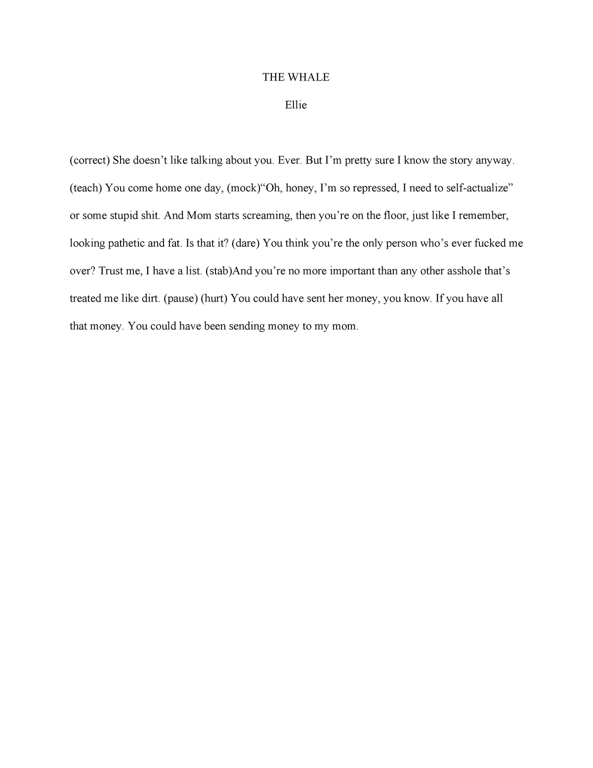 ellie's essay from the whale movie