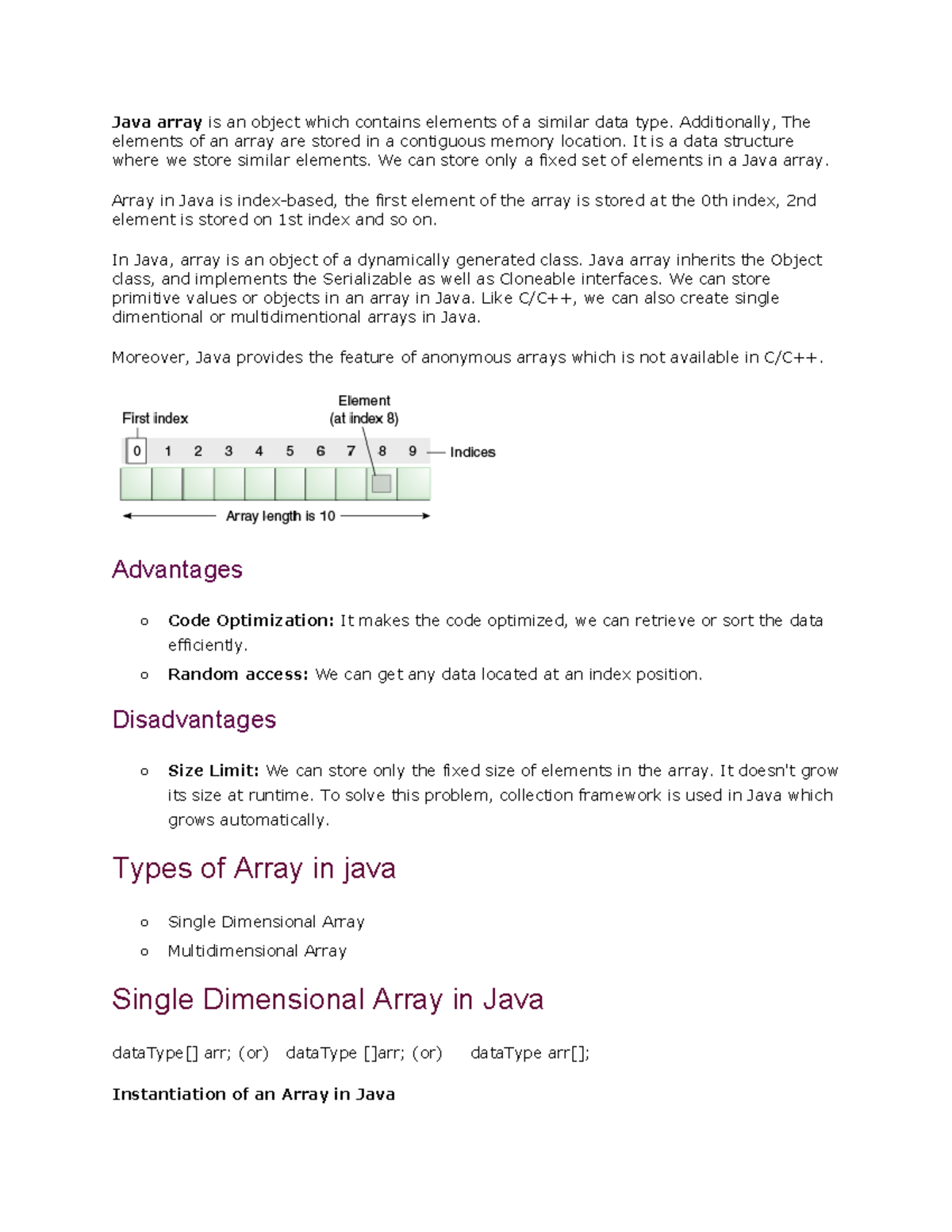 Java Array - Java array is an object which contains elements of a ...