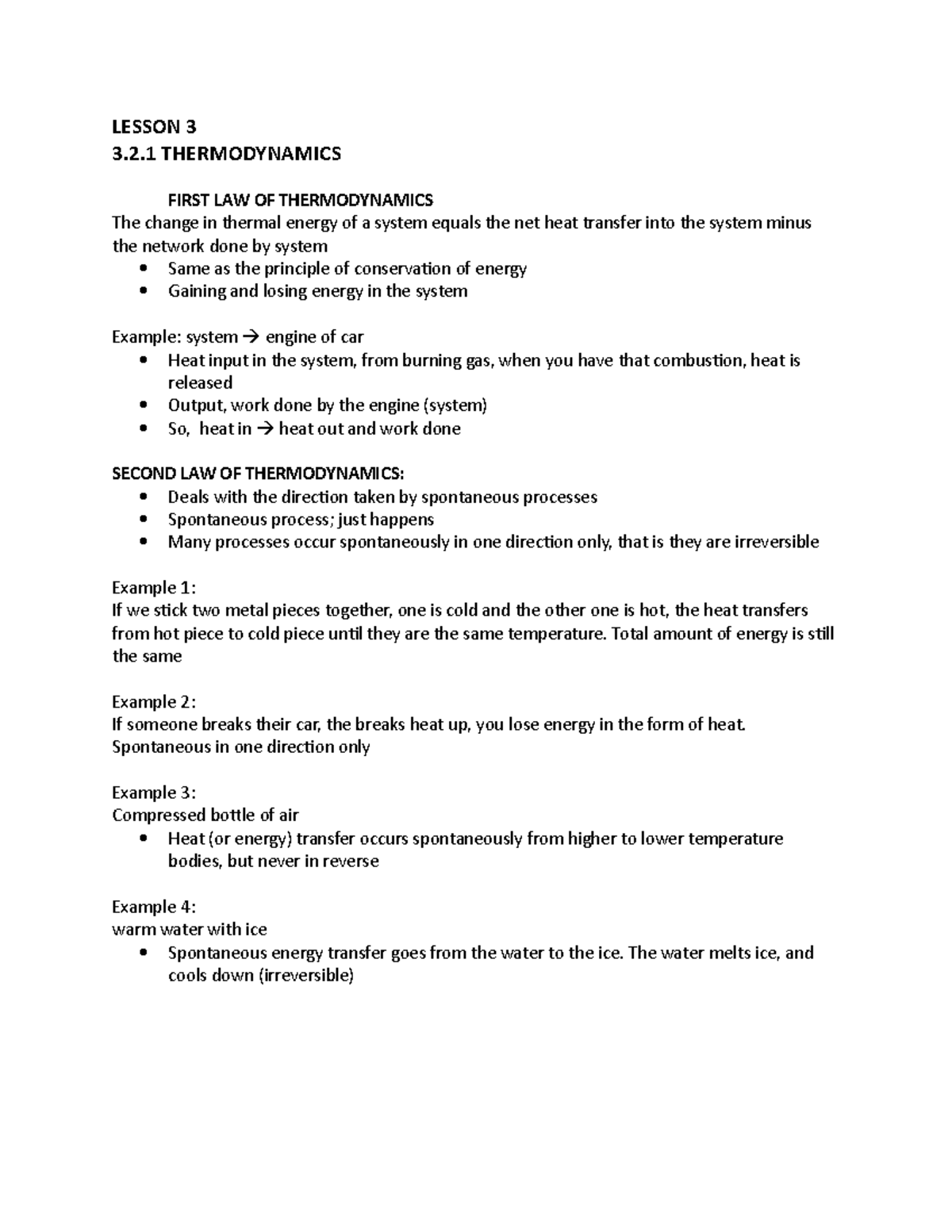 Lesson 3 - Lecture notes 3 - LESSON 3 3.2 THERMODYNAMICS FIRST LAW OF ...