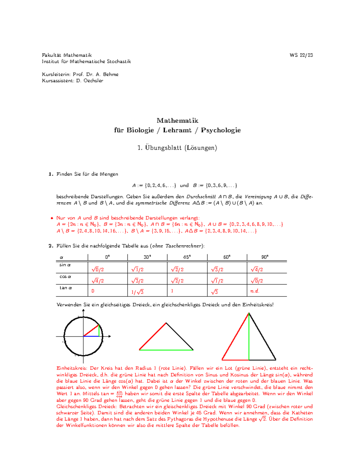 Loesung 1 - Wintersemester - Fakult ̈at Mathematik WS 22/ Institut F ...