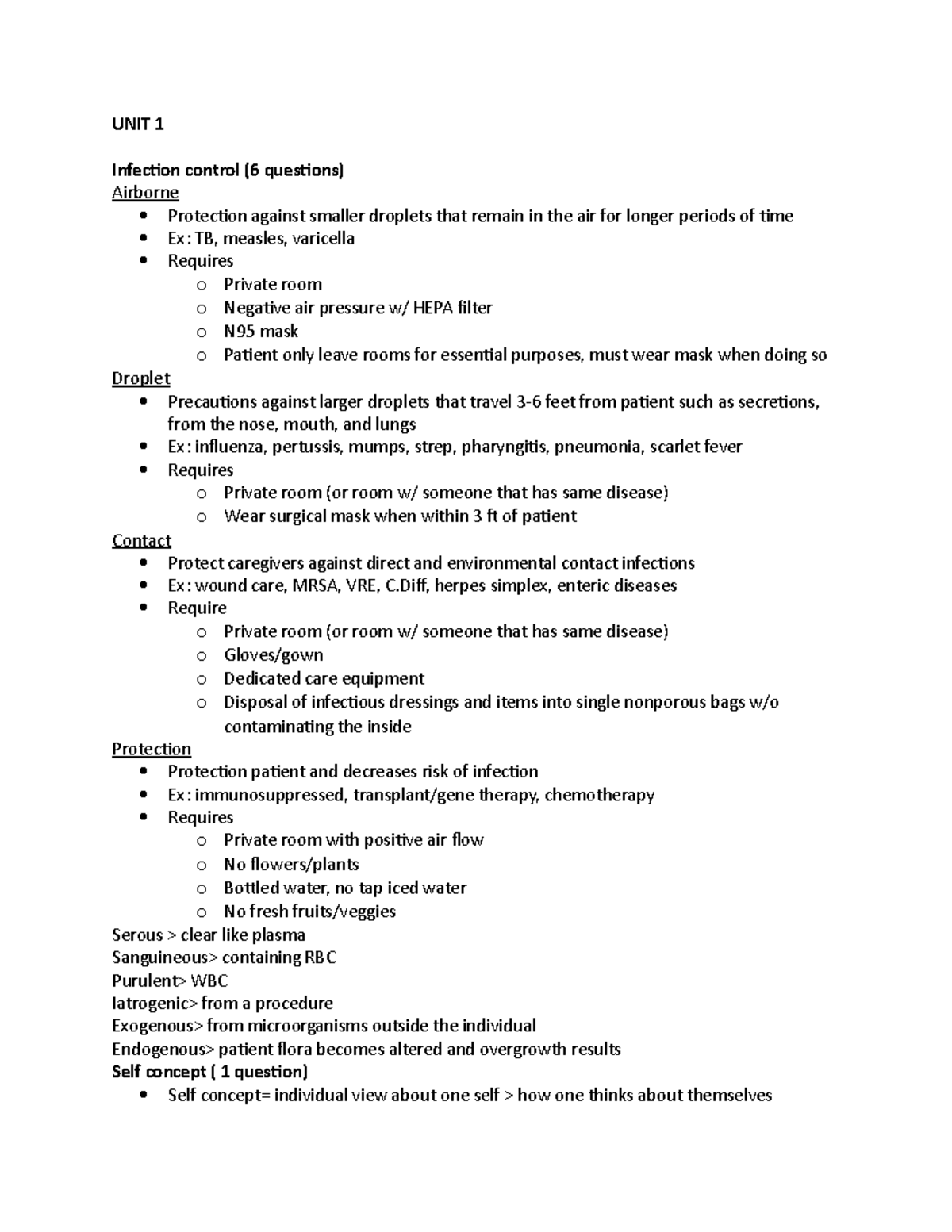 Unit 1 Exam Study Guide - UNIT 1 Infection control (6 questions ...