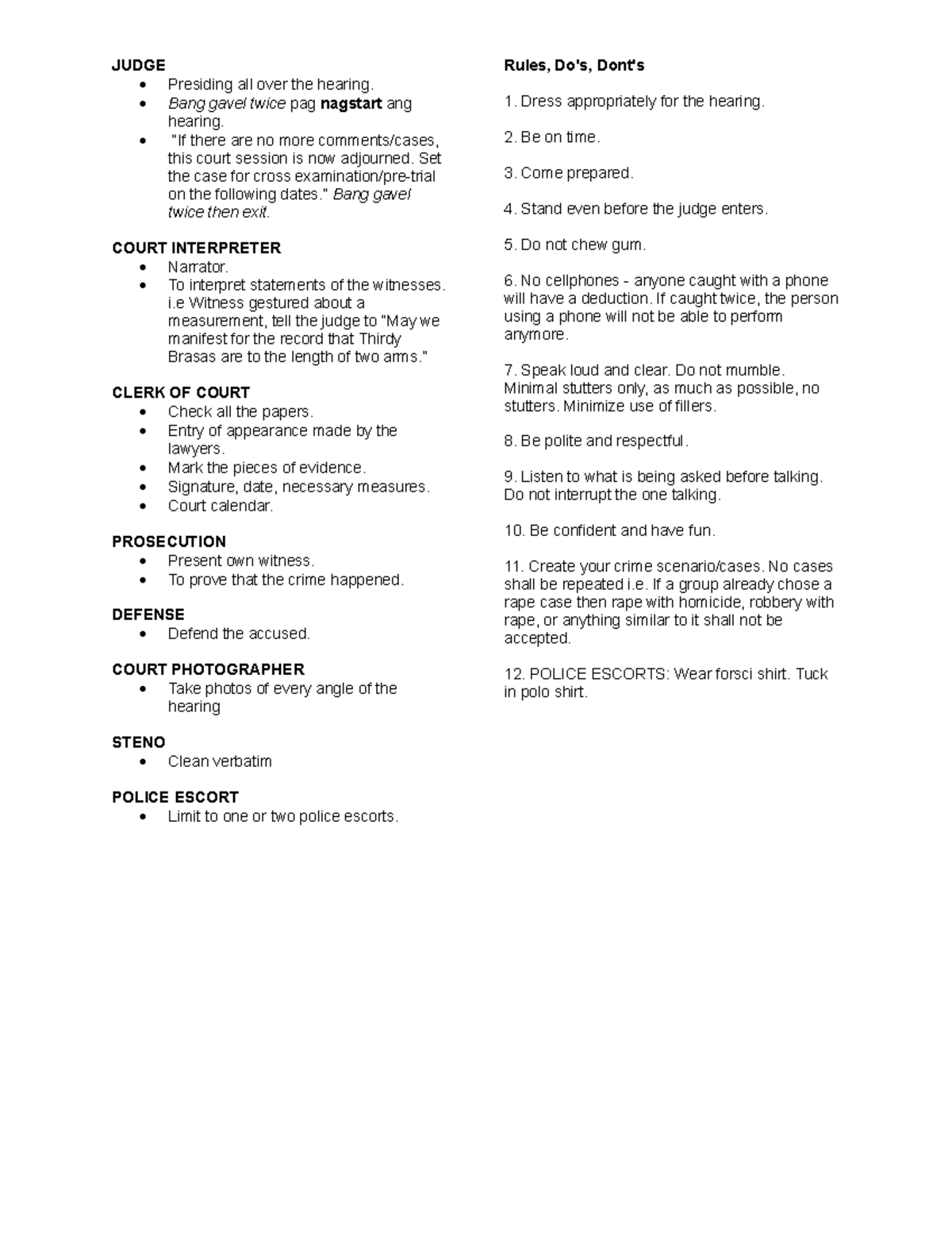 Roles Rules Guide Scipt - JUDGE Presiding all over the hearing. Bang ...