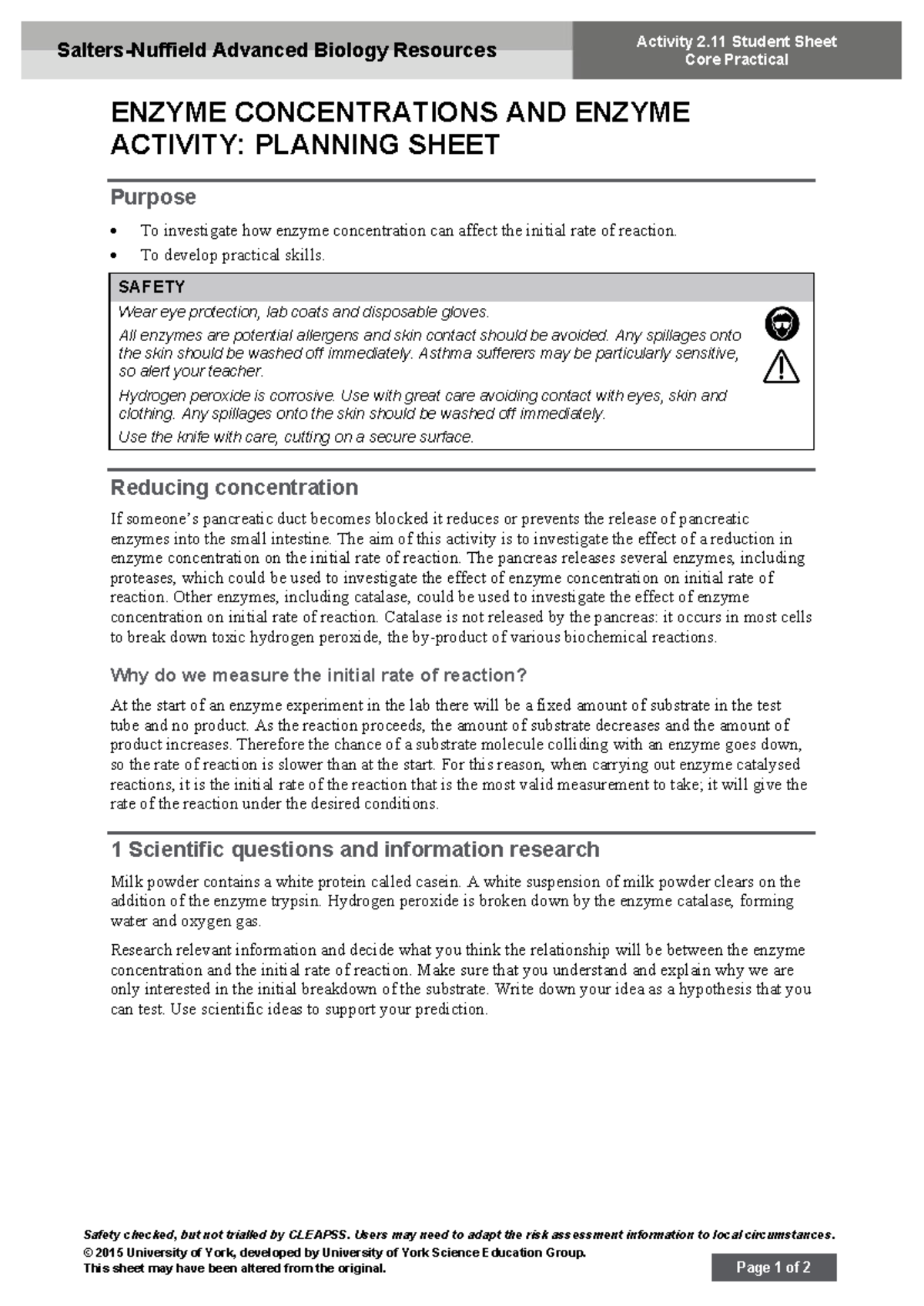 A level Biology A (SNAB) Core Practical 4 - Enzyme concentrations ...