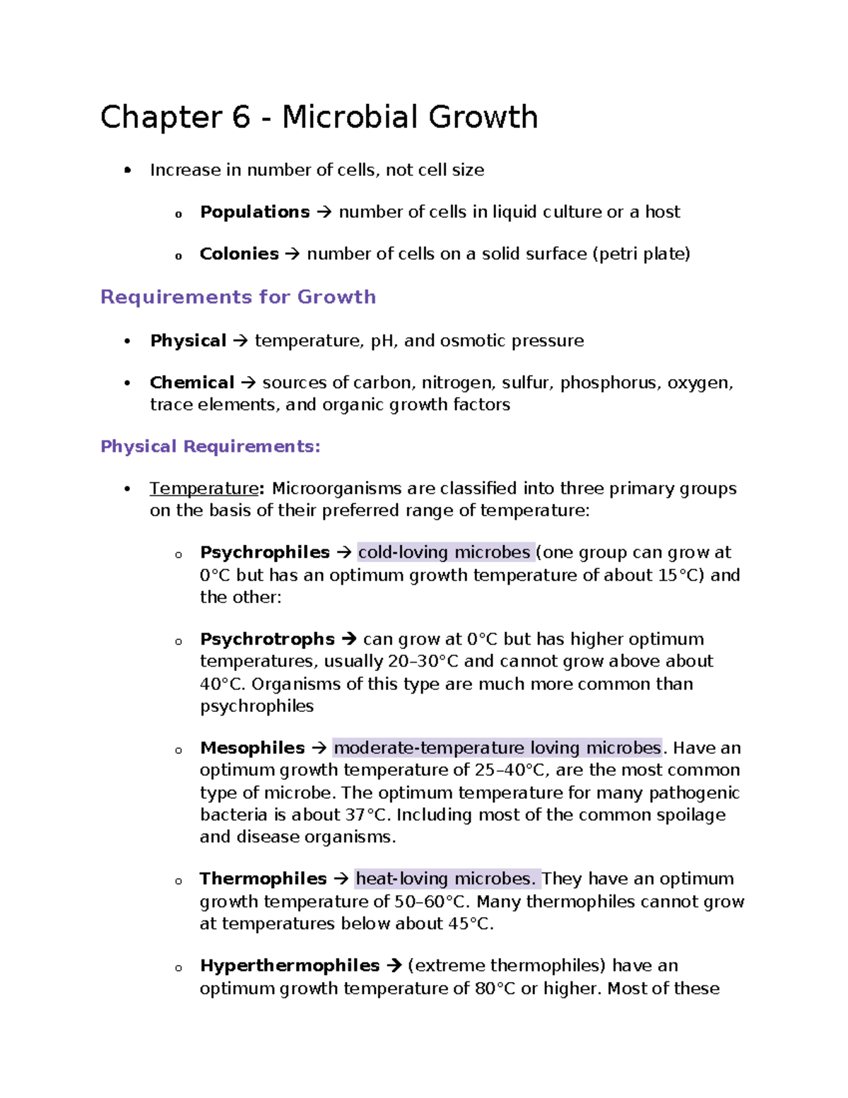 Exam 2 Notes Chapter 6 Microbial Growth Increase In Number Of Cells