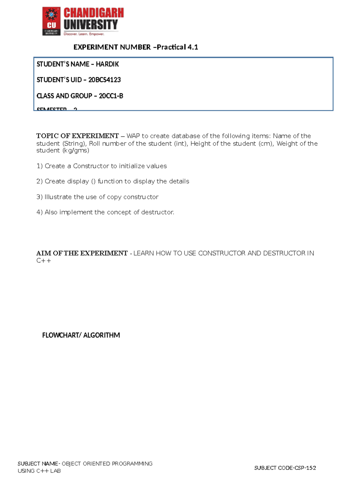 Worksheet for Practical C++ Programming - SUBJECT NAME- OBJECT ORIENTED ...