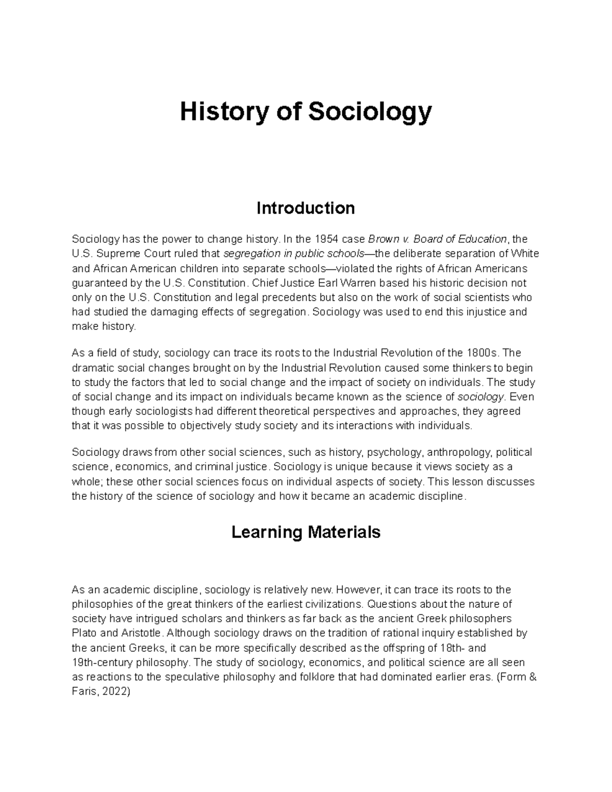 history of sociology essay