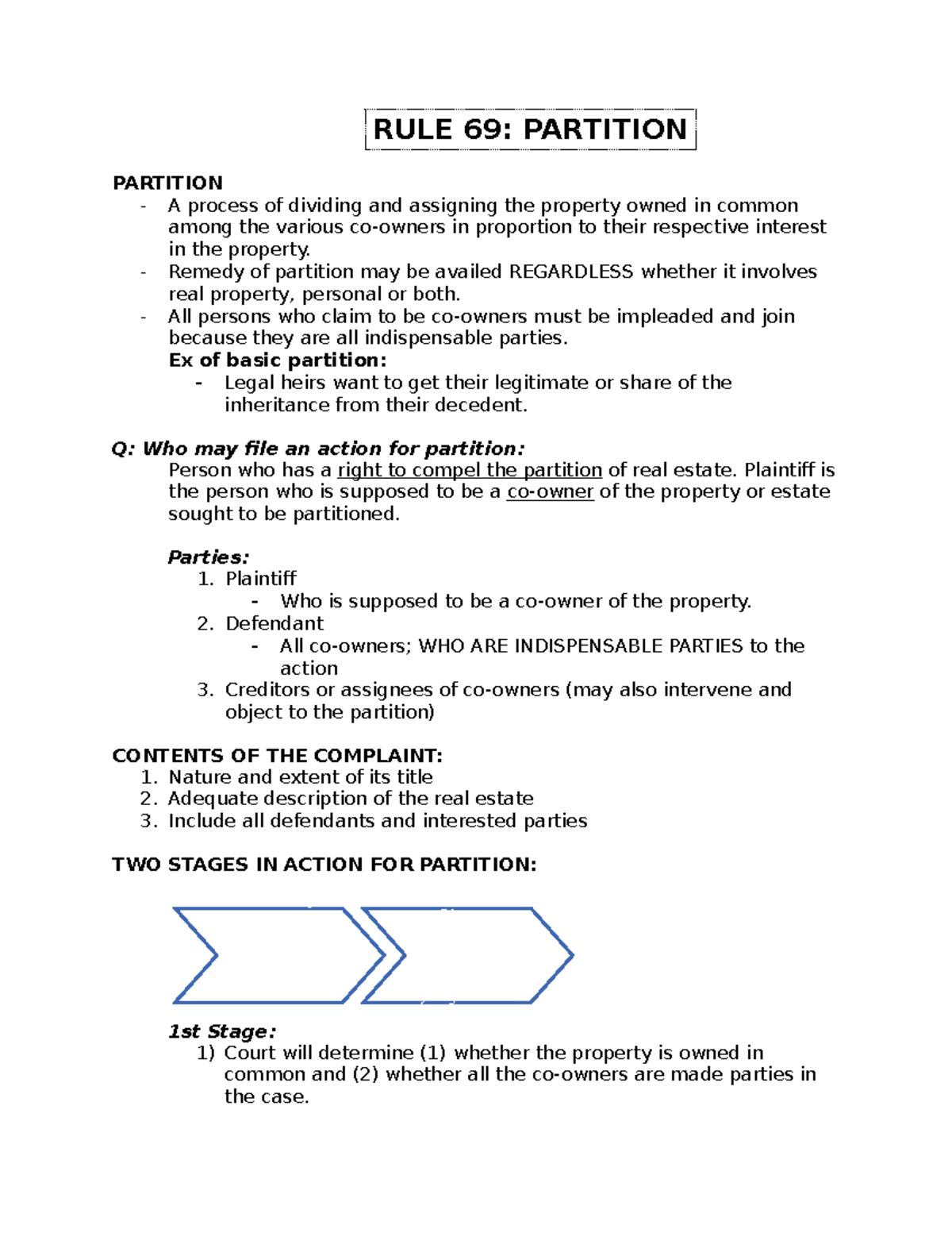 RULE 69 - Rule 69: Rules of Court - PARTITION - A process of dividing ...