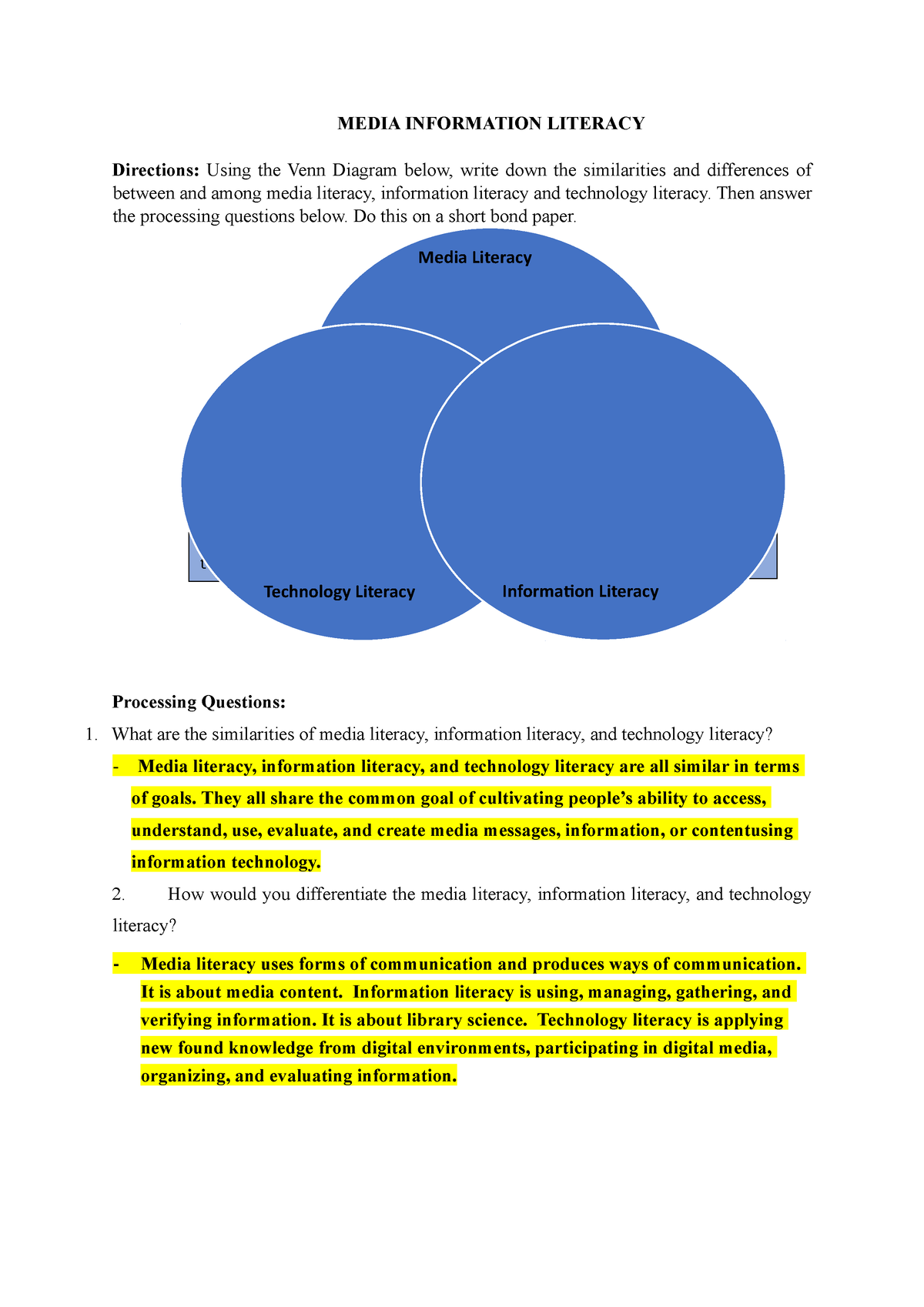 Media AND Information Literacy Module 1 Activity - MEDIA INFORMATION ...