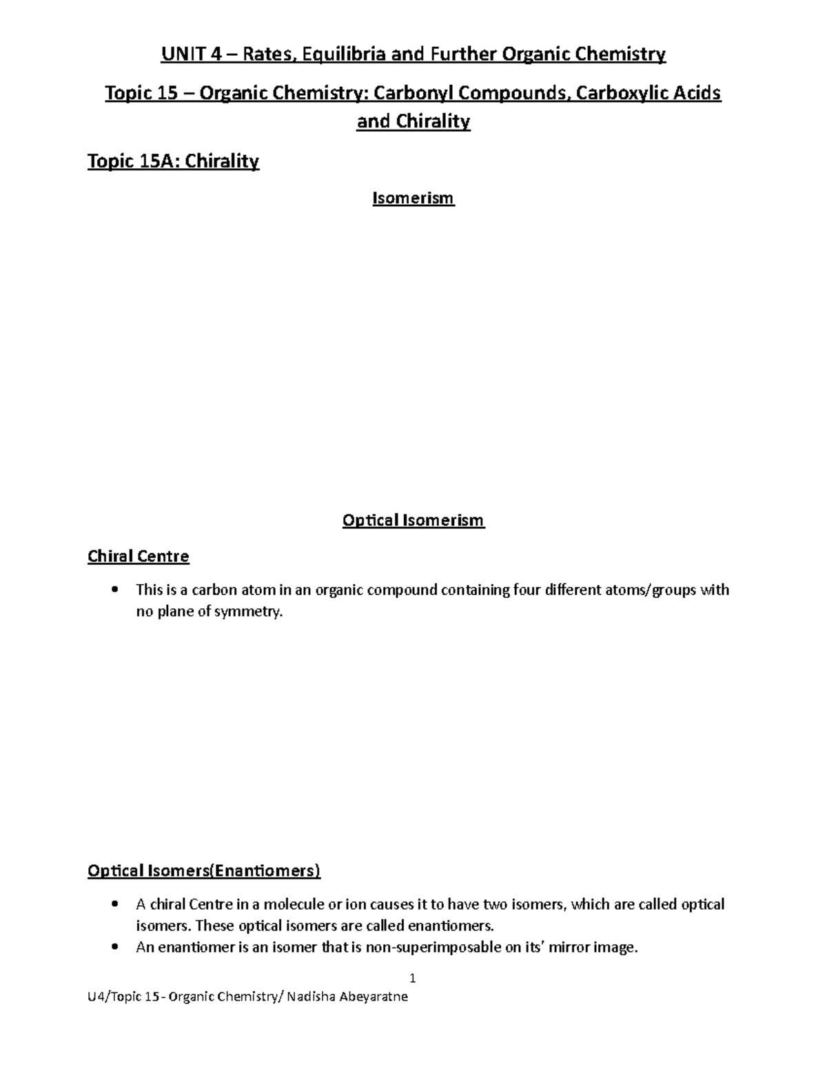 Topic 15A- Chirality and Organic Chemistry - 2018 specification - UNIT ...
